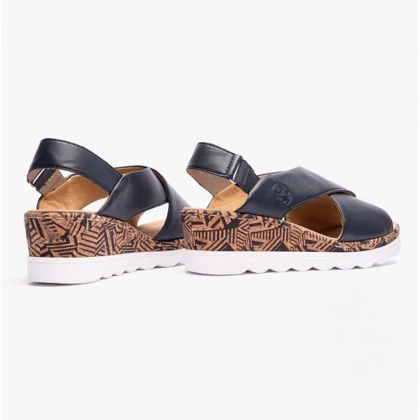 67189-14 Ladies Leather Wedge Sandals Blue