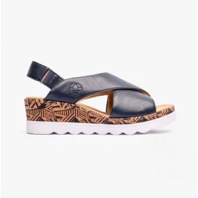 67189-14 Ladies Leather Wedge Sandals Blue