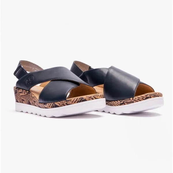 67189-14 Ladies Leather Wedge Sandals Blue