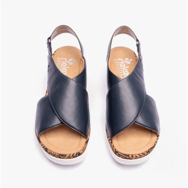 67189-14 Ladies Leather Wedge Sandals Blue