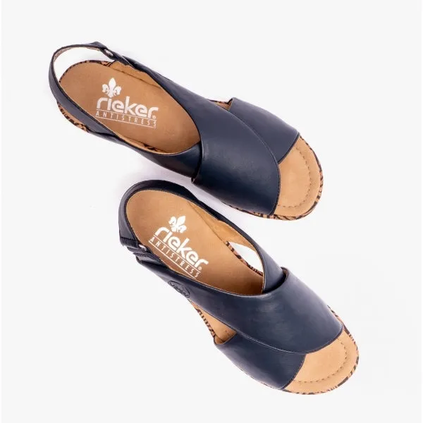67189-14 Ladies Leather Wedge Sandals Blue