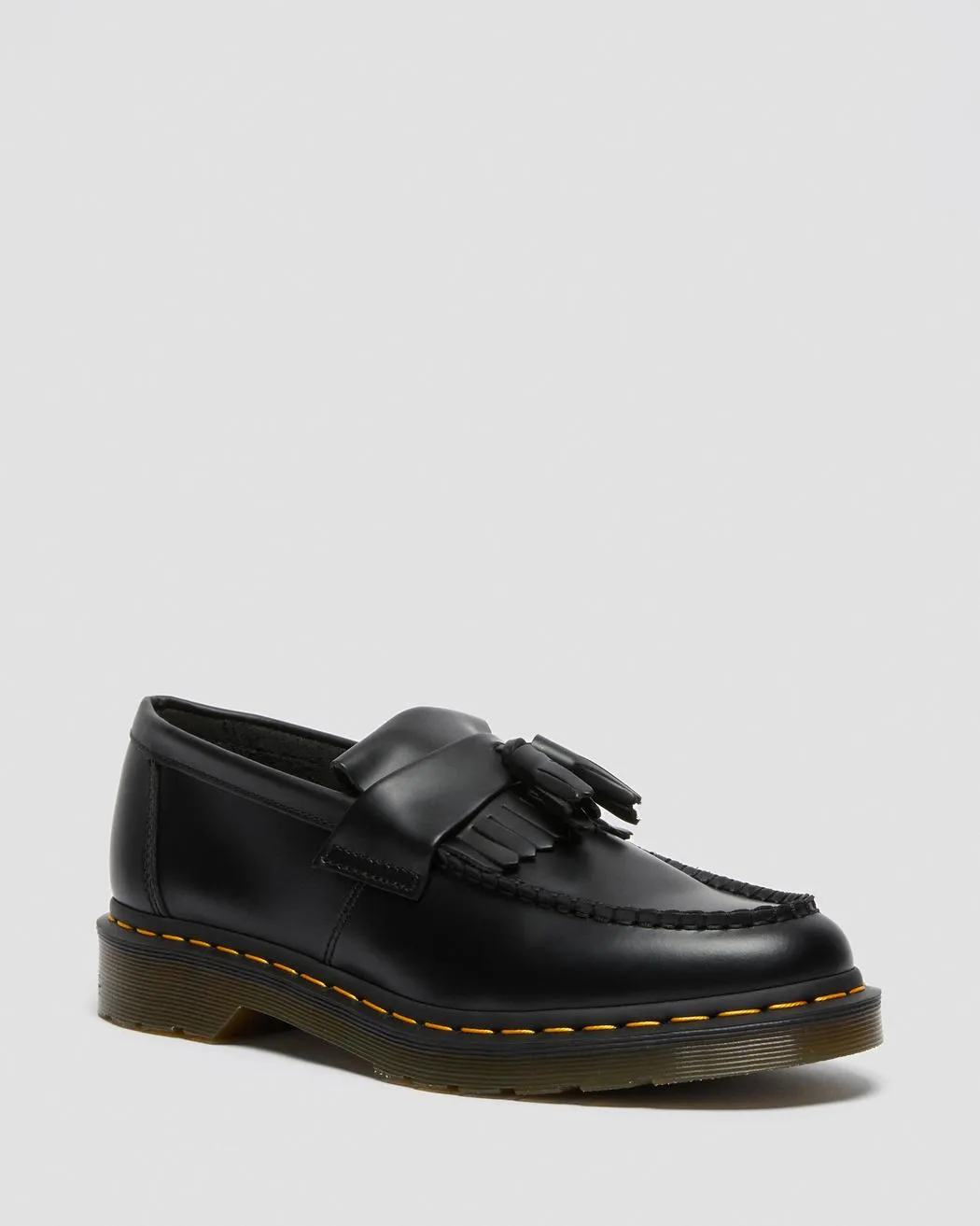 Adrian Yellow Stitch Leather Tassle Loafers - Black Vintage Smooth