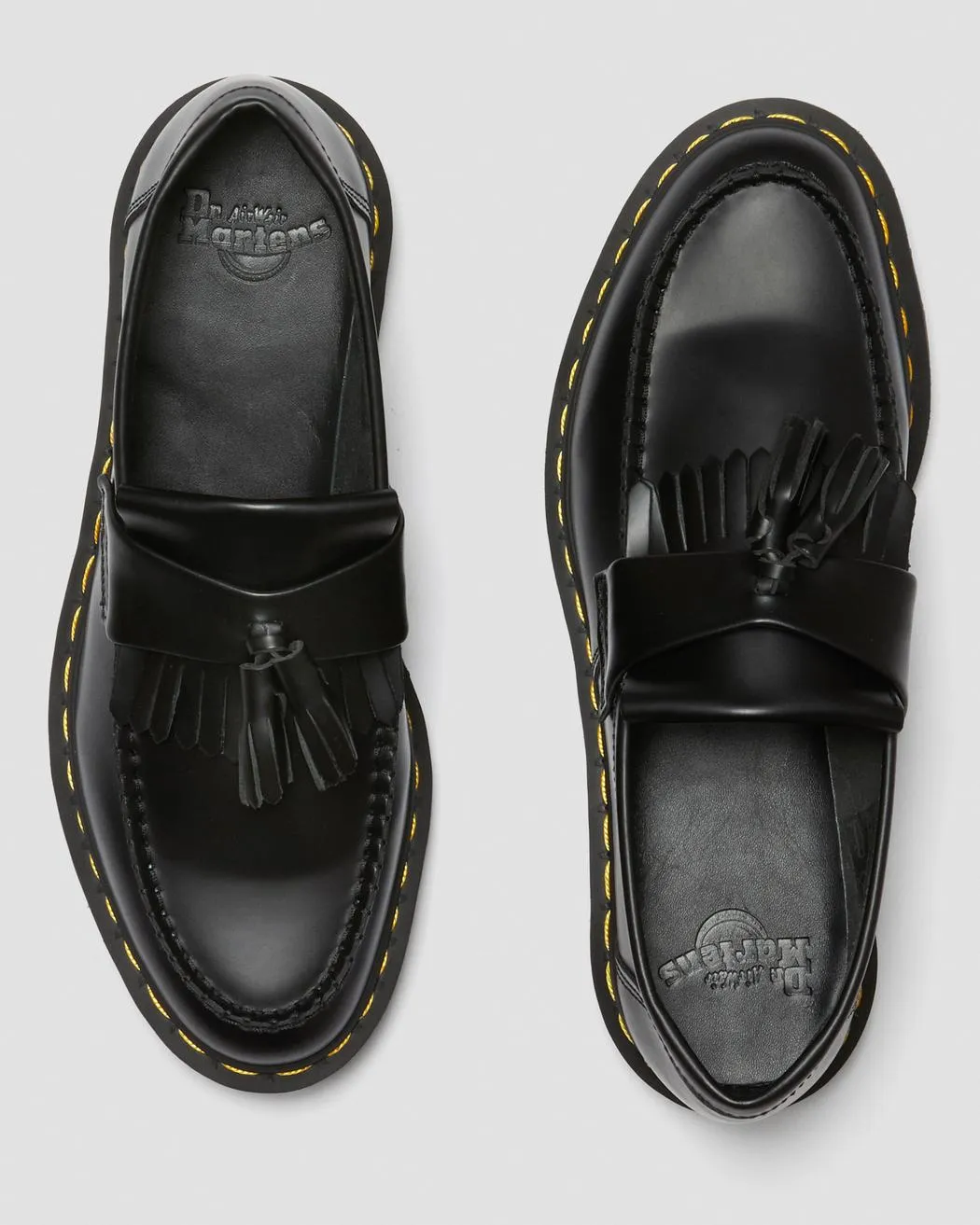 Adrian Yellow Stitch Leather Tassle Loafers - Black Vintage Smooth