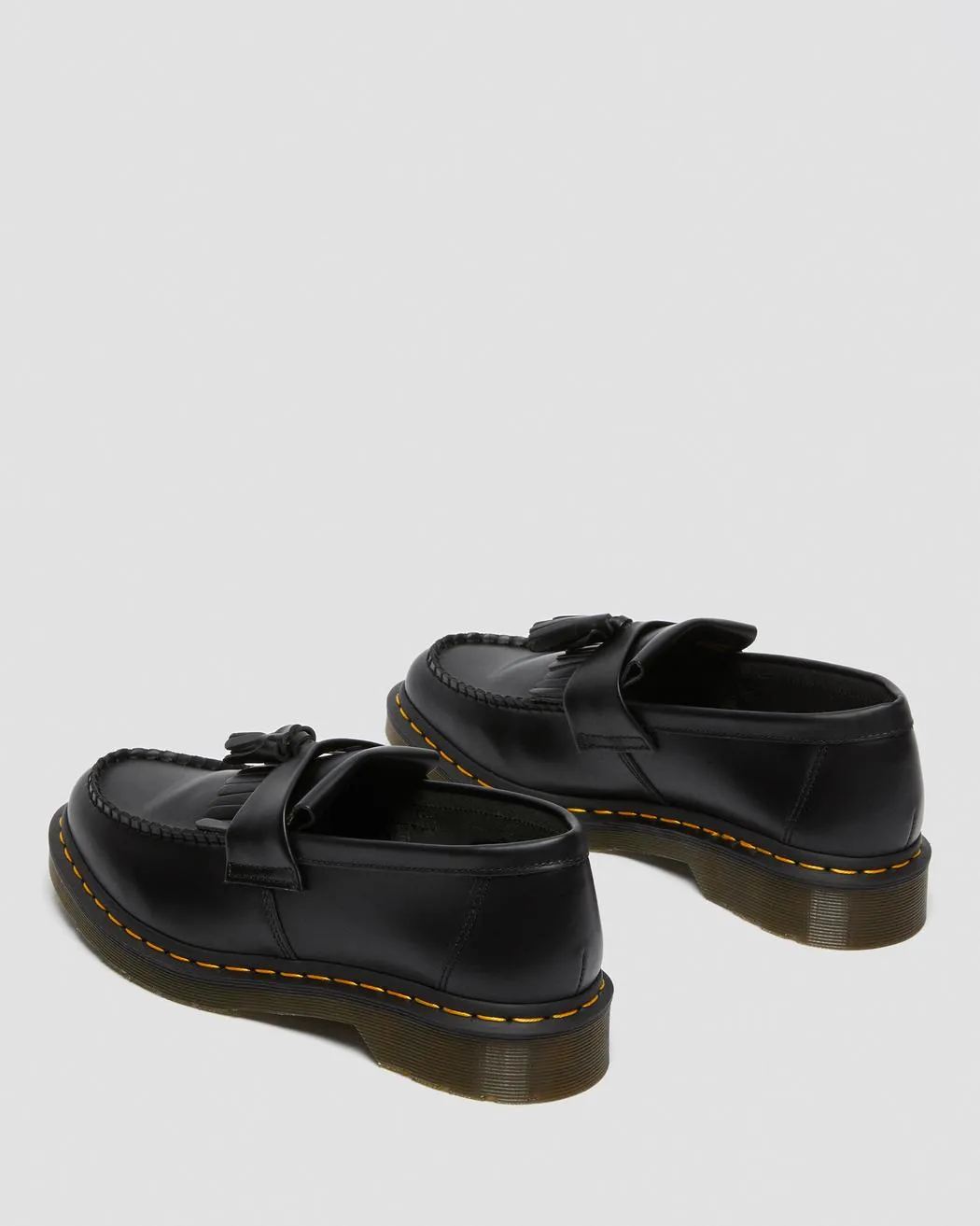 Adrian Yellow Stitch Leather Tassle Loafers - Black Vintage Smooth