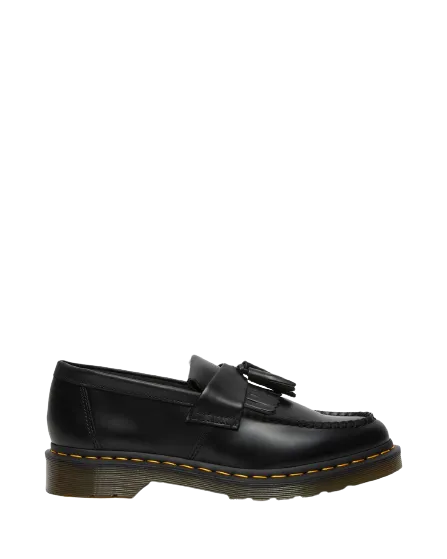 Adrian Yellow Stitch Leather Tassle Loafers - Black Vintage Smooth