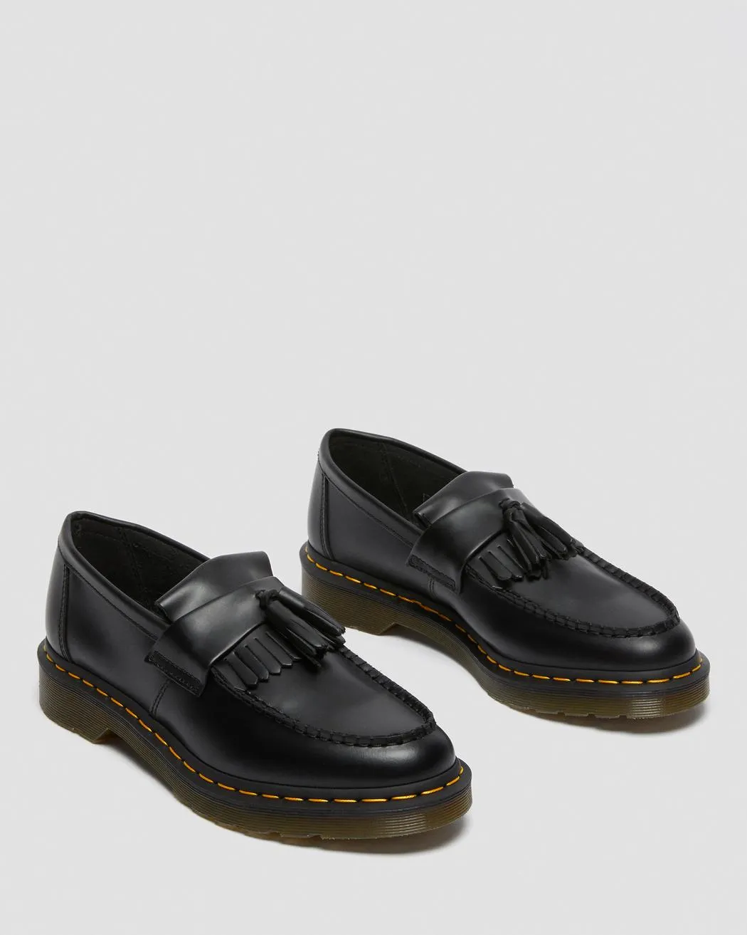 Adrian Yellow Stitch Leather Tassle Loafers - Black Vintage Smooth
