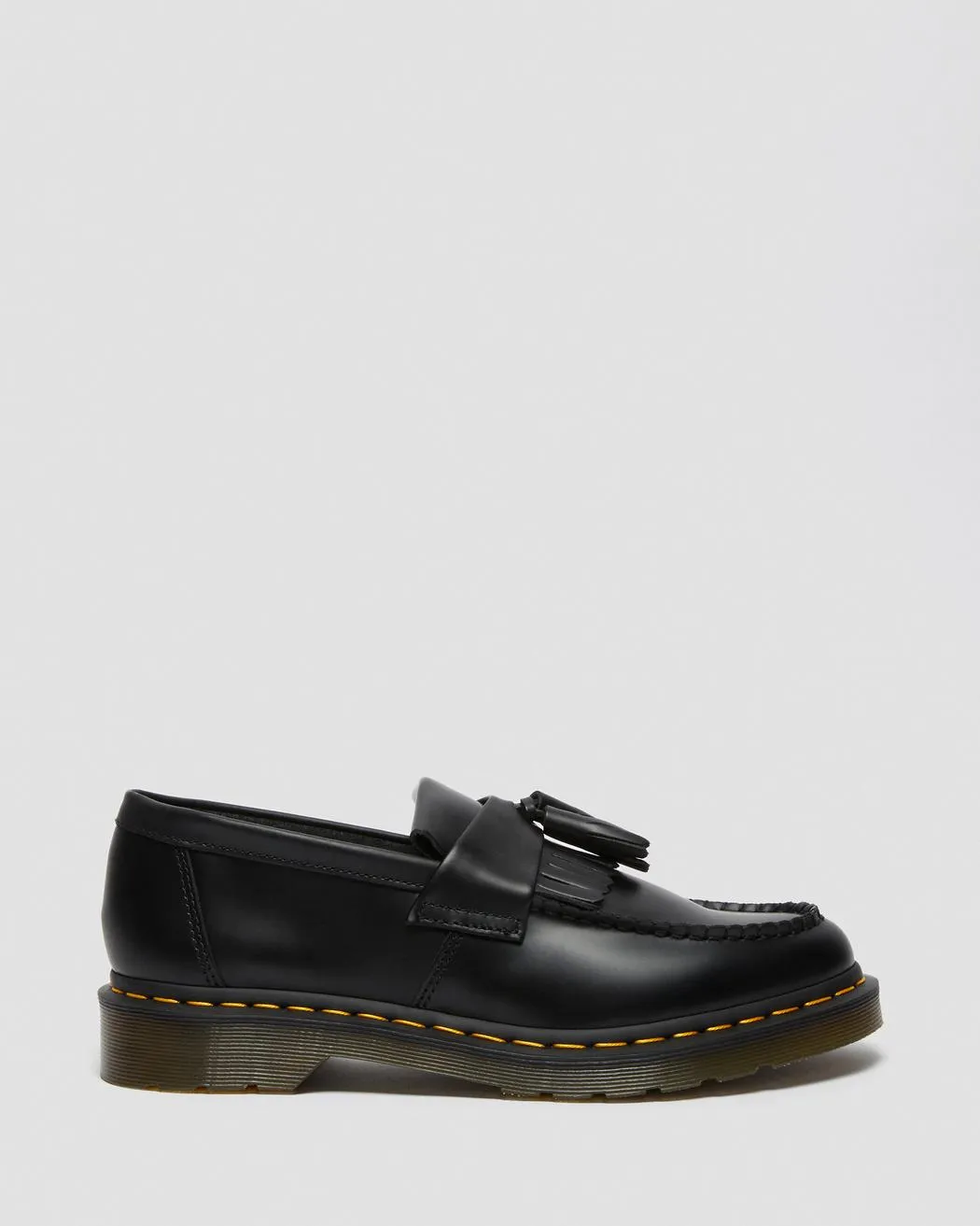 Adrian Yellow Stitch Leather Tassle Loafers - Black Vintage Smooth