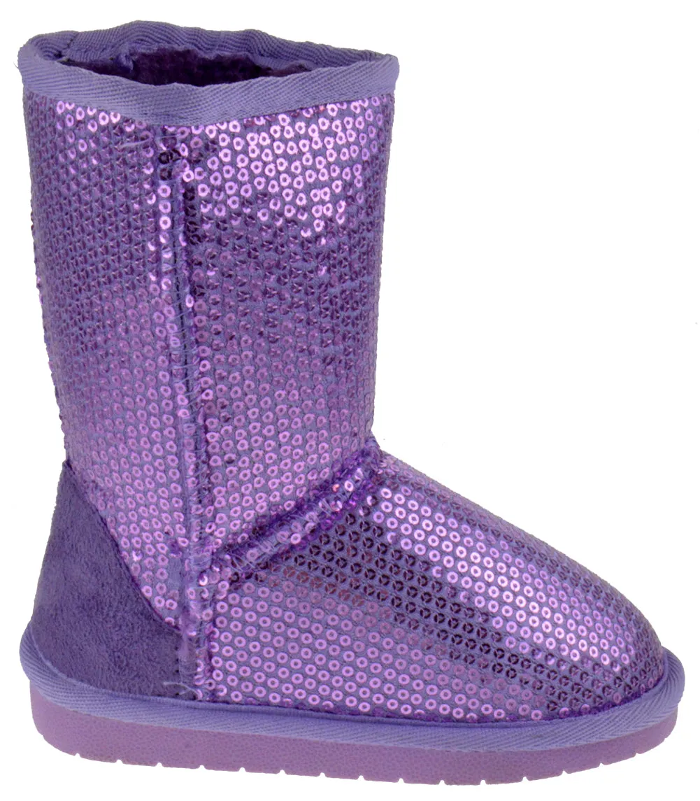 Aling 7K Little Girls Sequin Slip On Shearling Boots