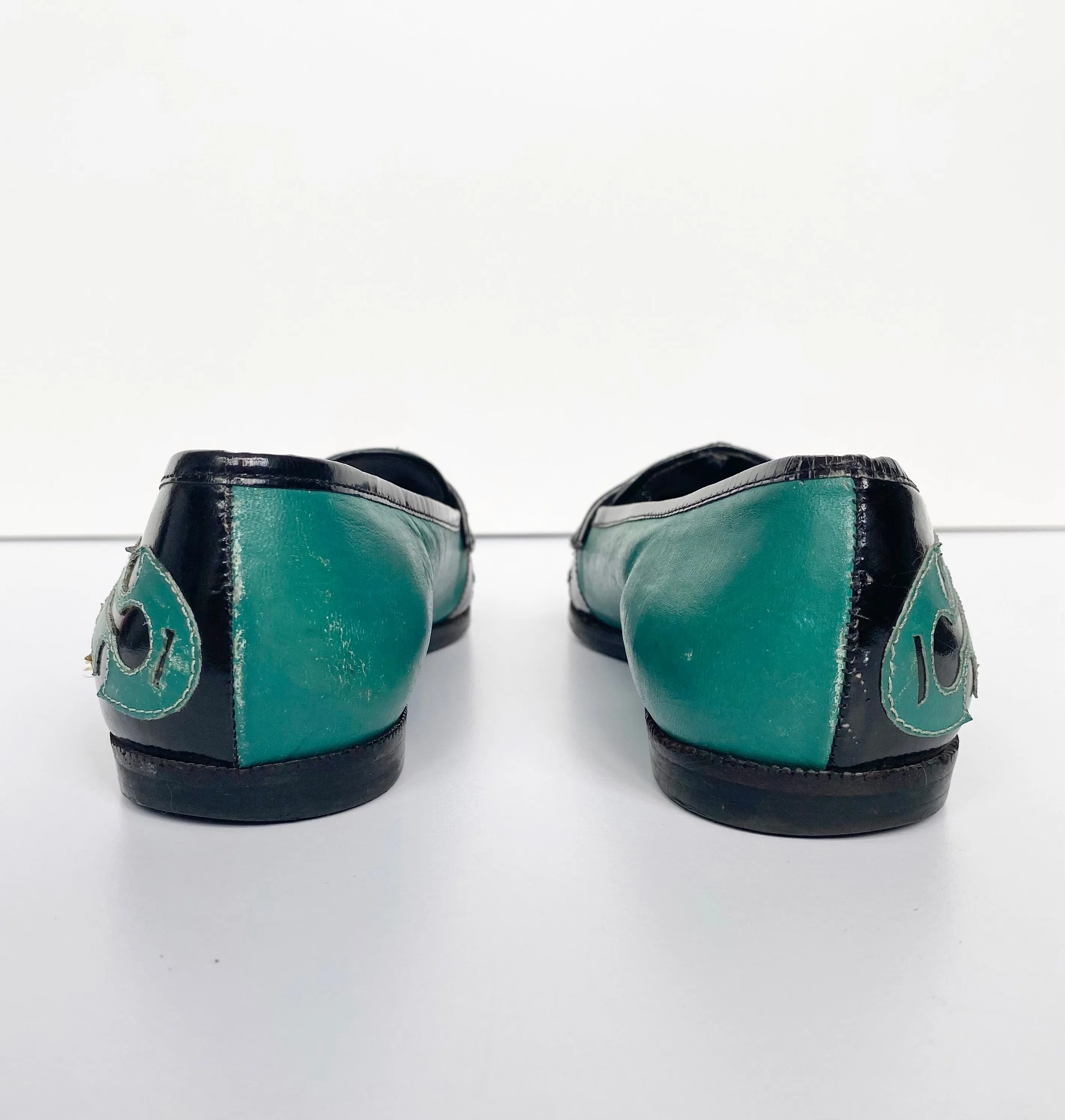Black Patent Loafers with Multicolour Leather Cut-outs