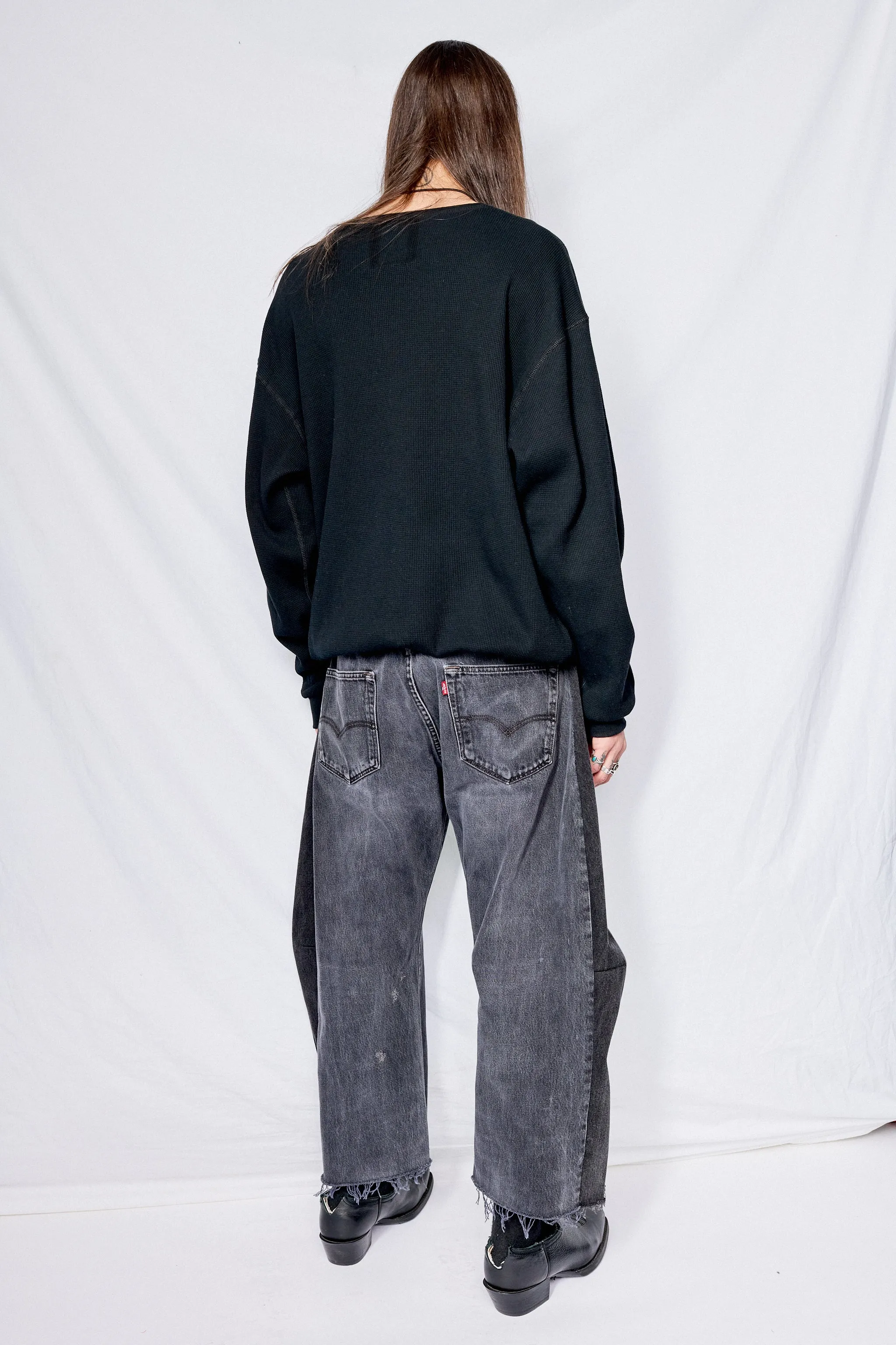 Black Thermal Knit Long Sleeve Tee