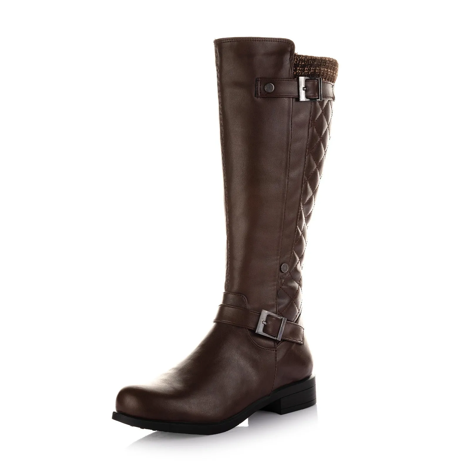 Buckle-Strap Knee-High Boots