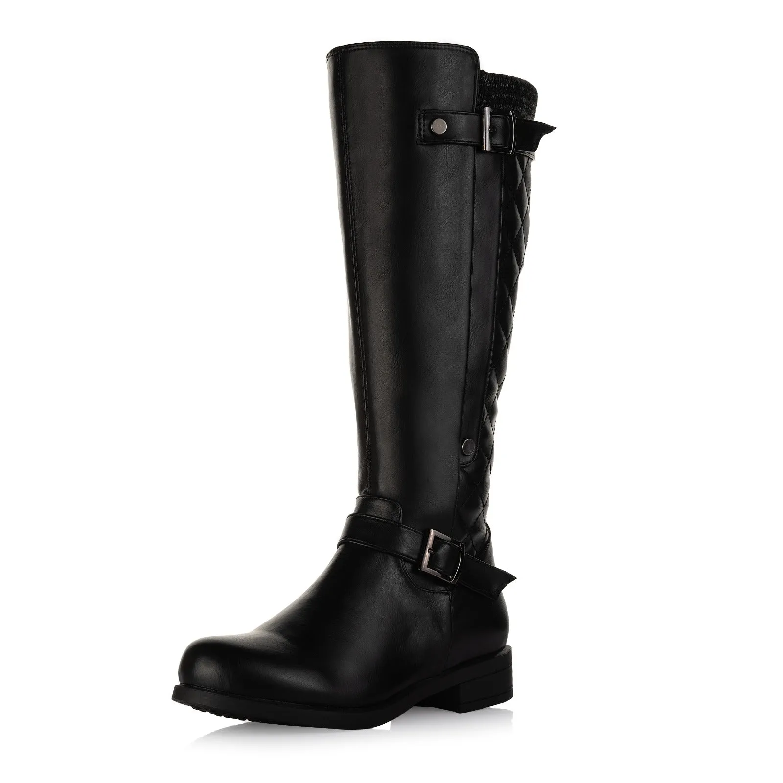 Buckle-Strap Knee-High Boots