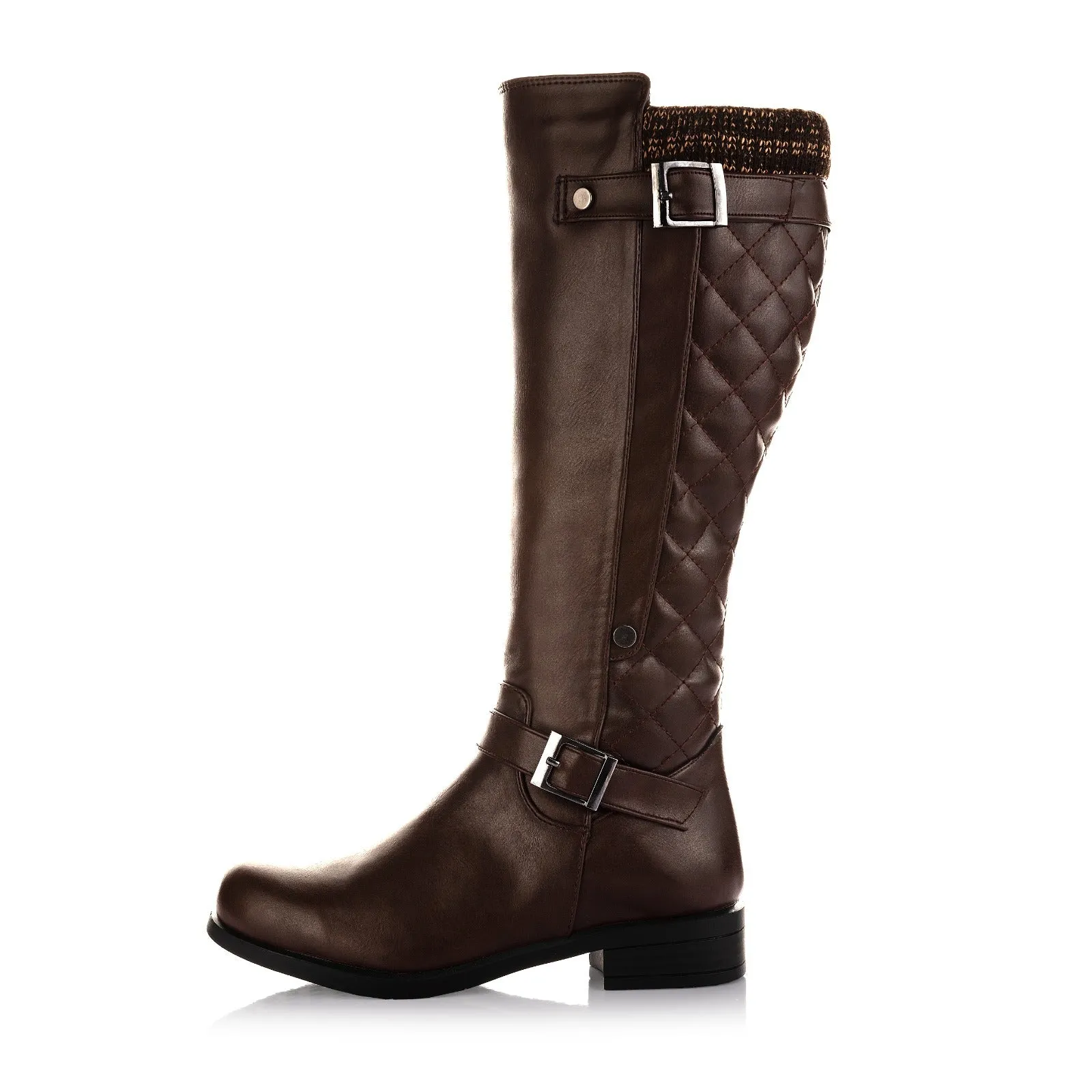 Buckle-Strap Knee-High Boots