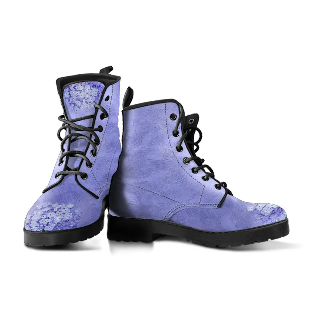 Combat Boots - Vintage Style Purple Flowers | Boho Shoes, Handmade Lace Up Boots, Vegan Leather Lace Up Boots Women, Custom Shoes