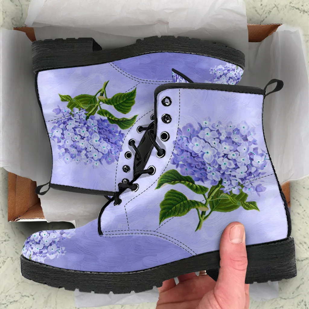 Combat Boots - Vintage Style Purple Flowers | Boho Shoes, Handmade Lace Up Boots, Vegan Leather Lace Up Boots Women, Custom Shoes