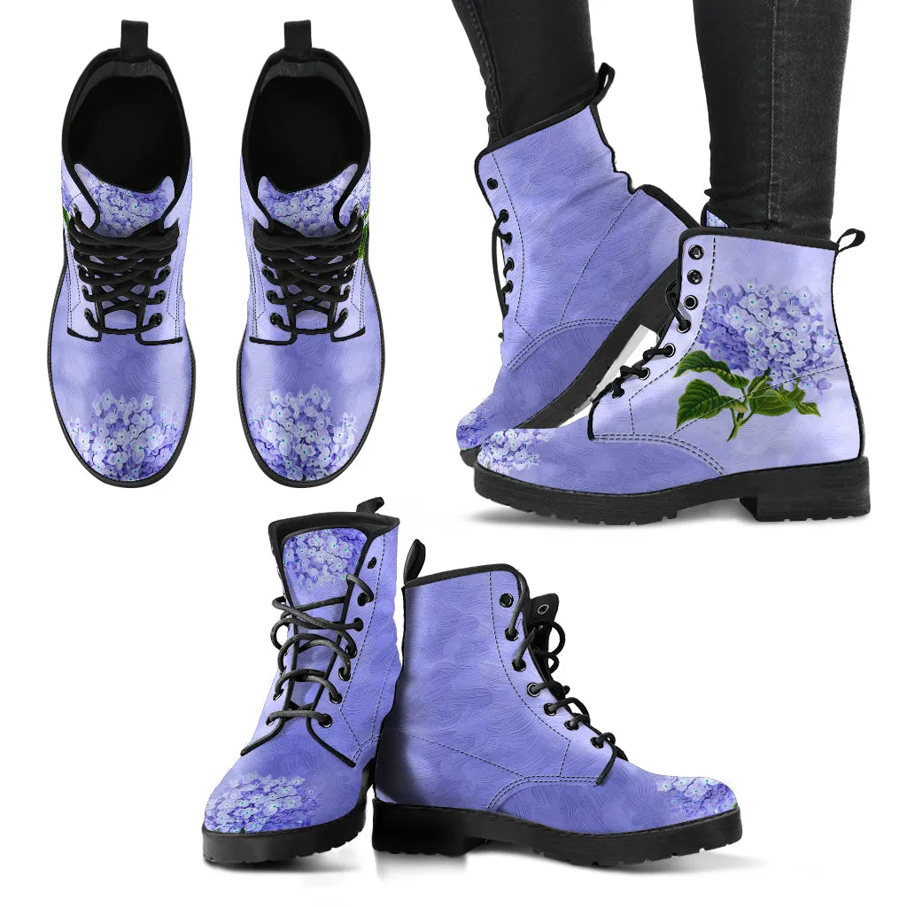 Combat Boots - Vintage Style Purple Flowers | Boho Shoes, Handmade Lace Up Boots, Vegan Leather Lace Up Boots Women, Custom Shoes