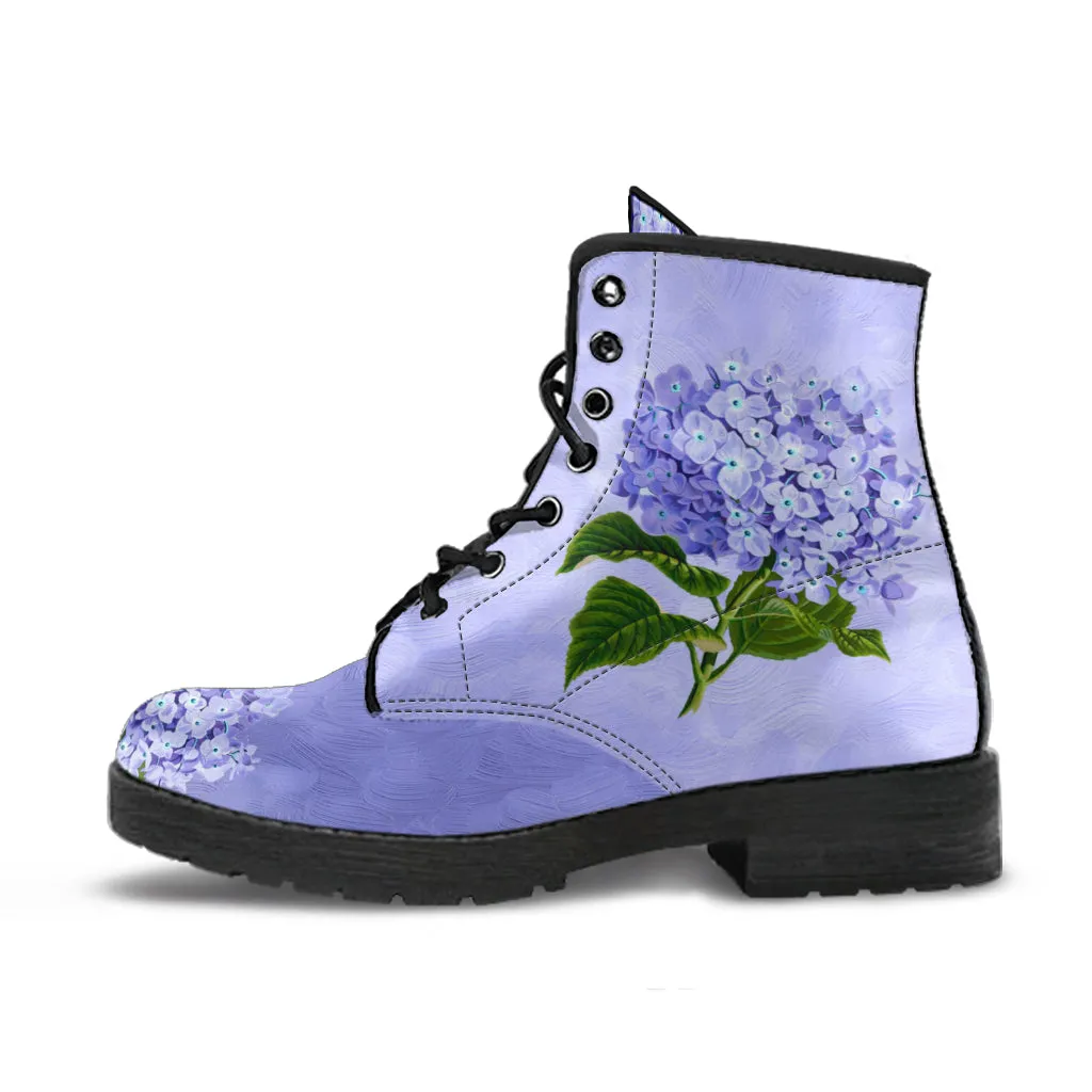Combat Boots - Vintage Style Purple Flowers | Boho Shoes, Handmade Lace Up Boots, Vegan Leather Lace Up Boots Women, Custom Shoes