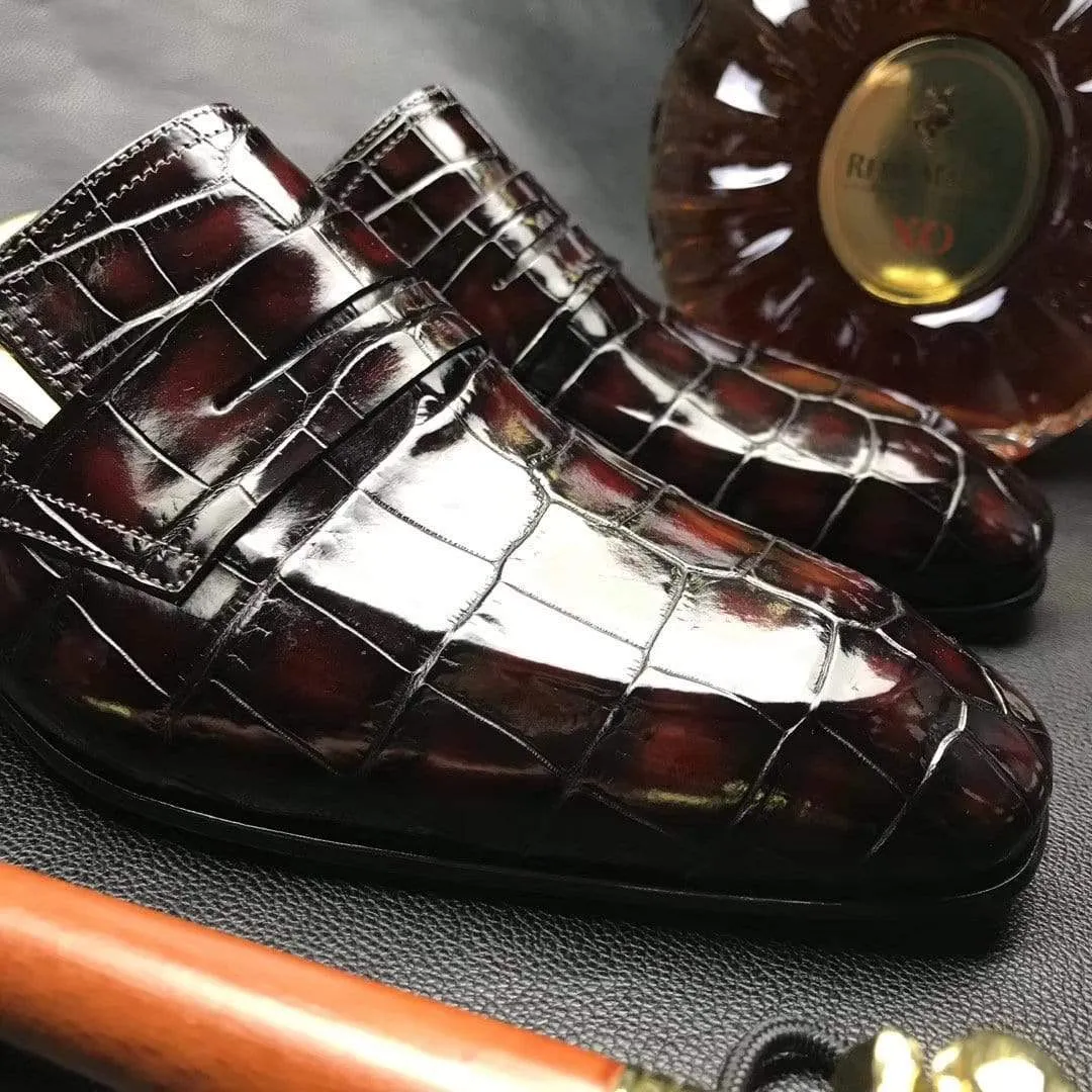 Crocodile Shoes Genuine Crocodile Leather Penny Casual Loafers  Slip-On Slippers