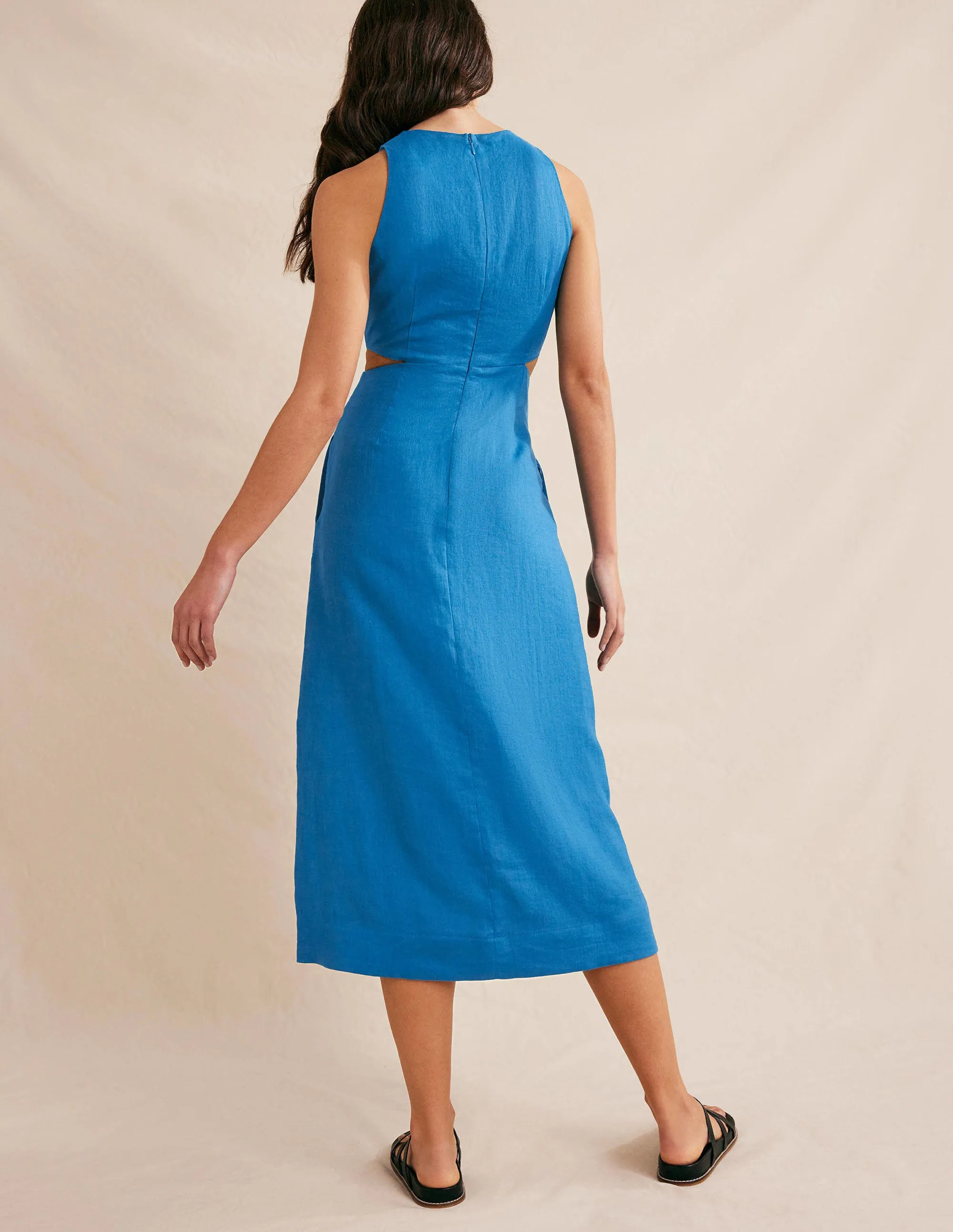 Cut Out Linen Midi Dress-Crystal Teal