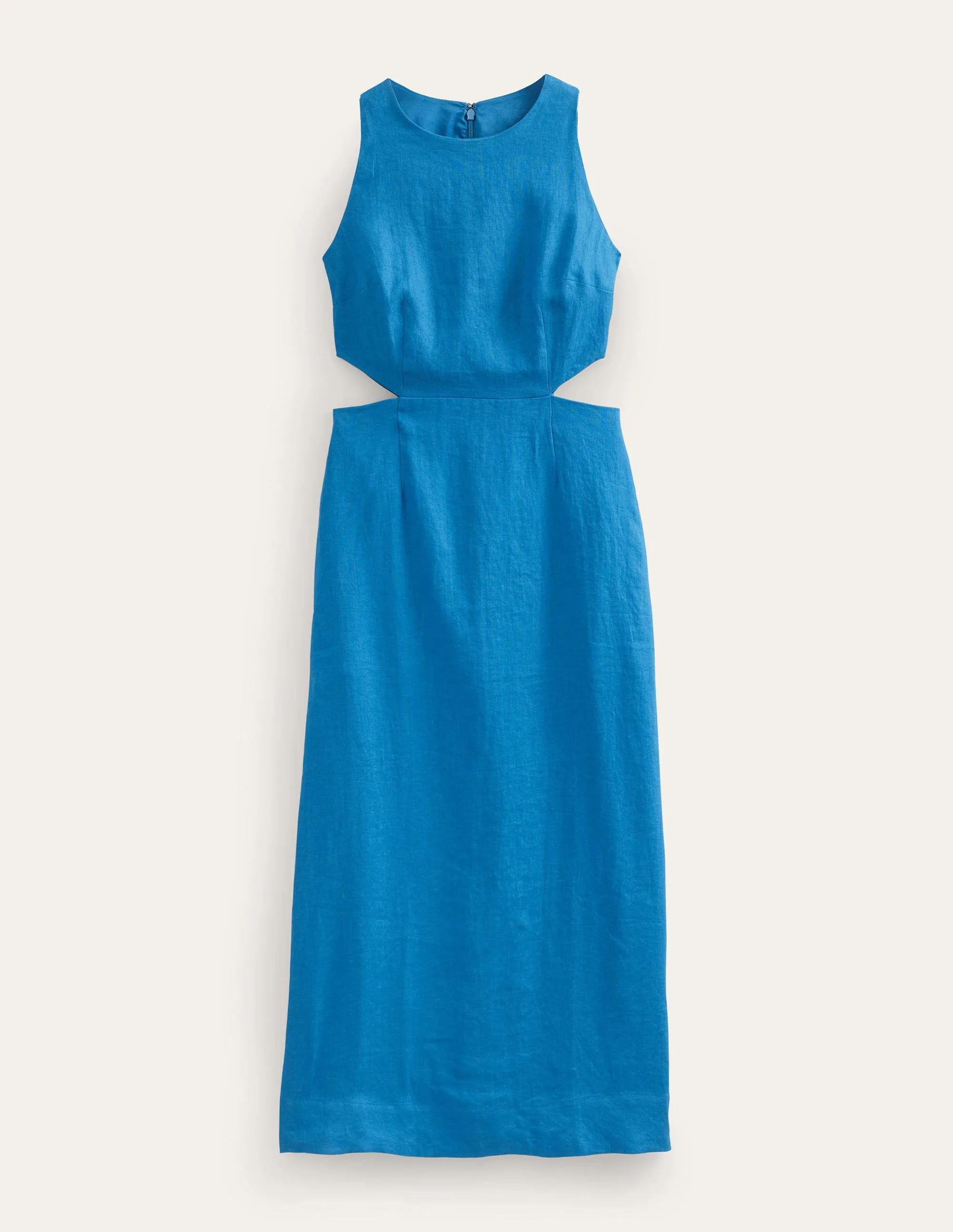 Cut Out Linen Midi Dress-Crystal Teal