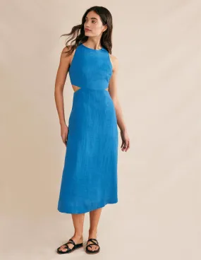 Cut Out Linen Midi Dress-Crystal Teal