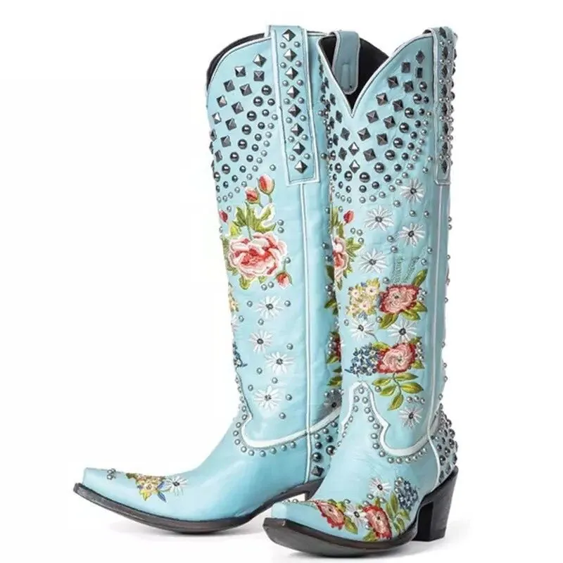 Gardenia Vintage Embroidery Cowboy Boots