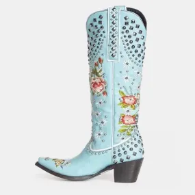 Gardenia Vintage Embroidery Cowboy Boots