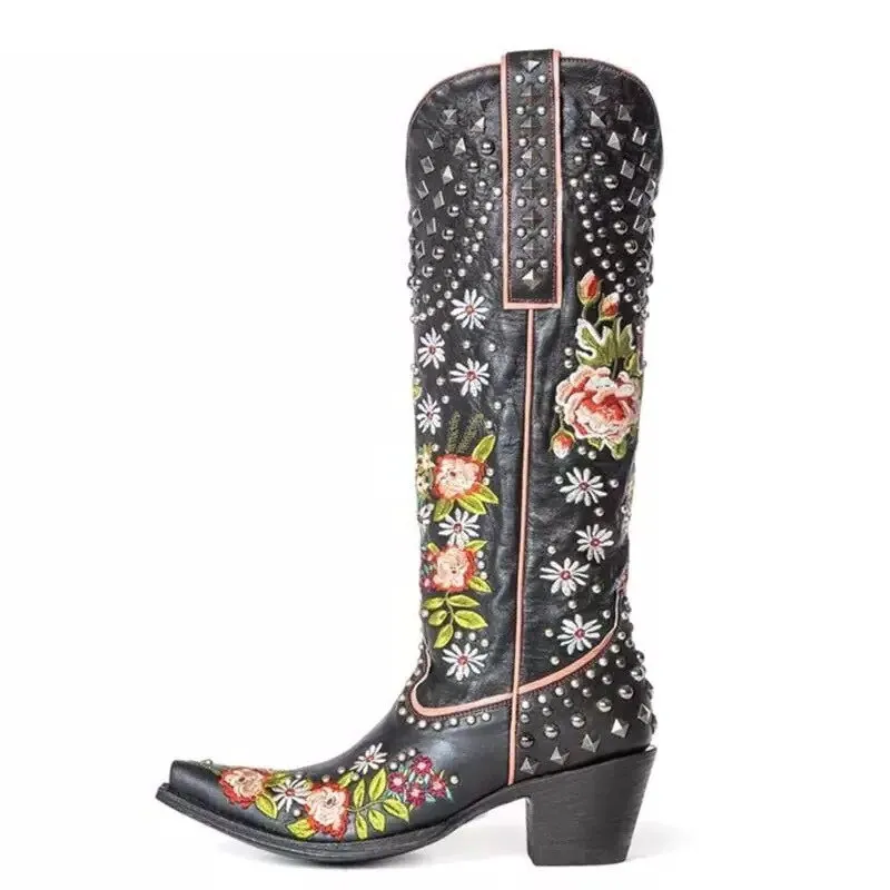 Gardenia Vintage Embroidery Cowboy Boots