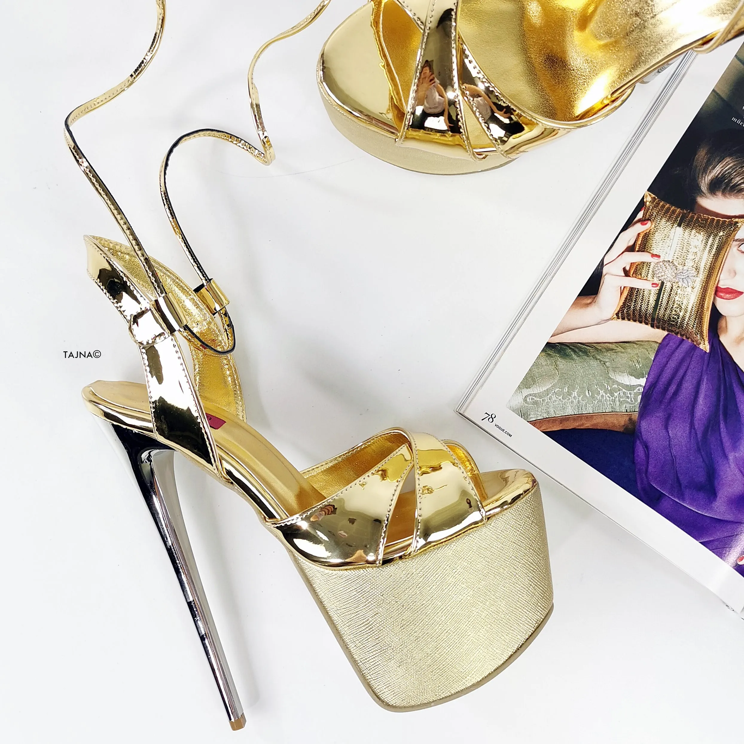 Gold Mirror Cross Strap Platform Sandals