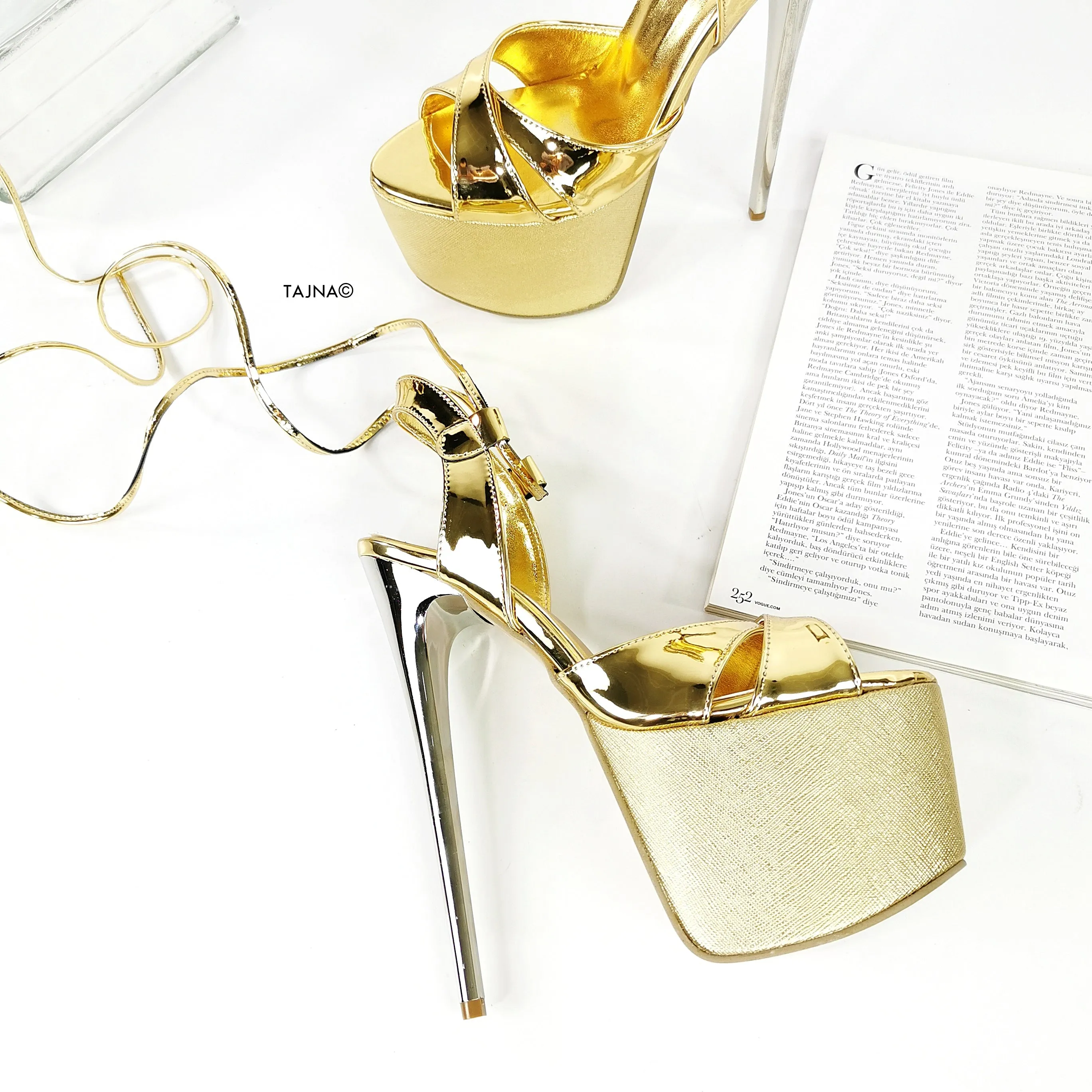 Gold Mirror Cross Strap Platform Sandals
