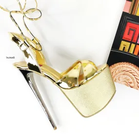 Gold Mirror Cross Strap Platform Sandals