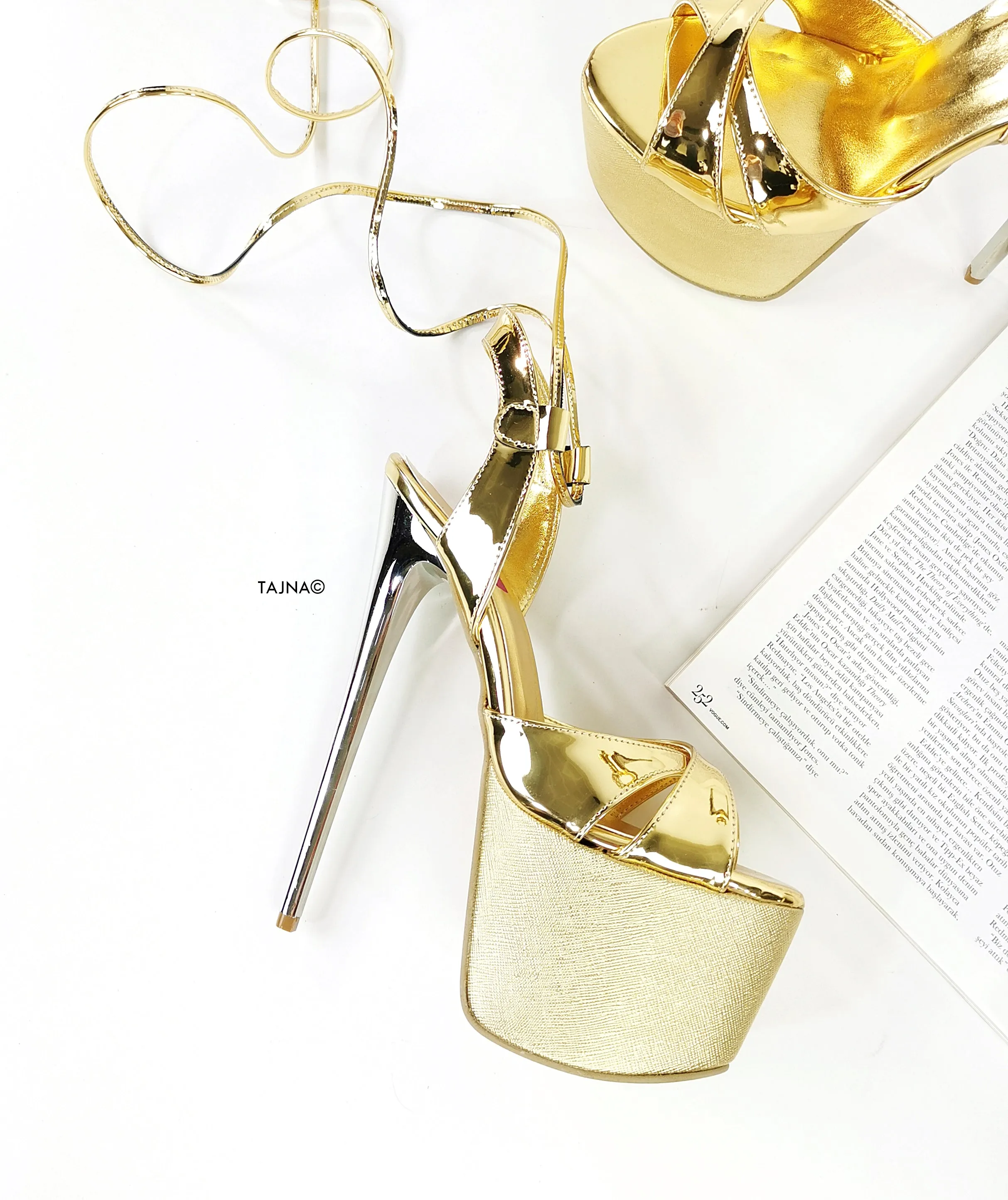 Gold Mirror Cross Strap Platform Sandals