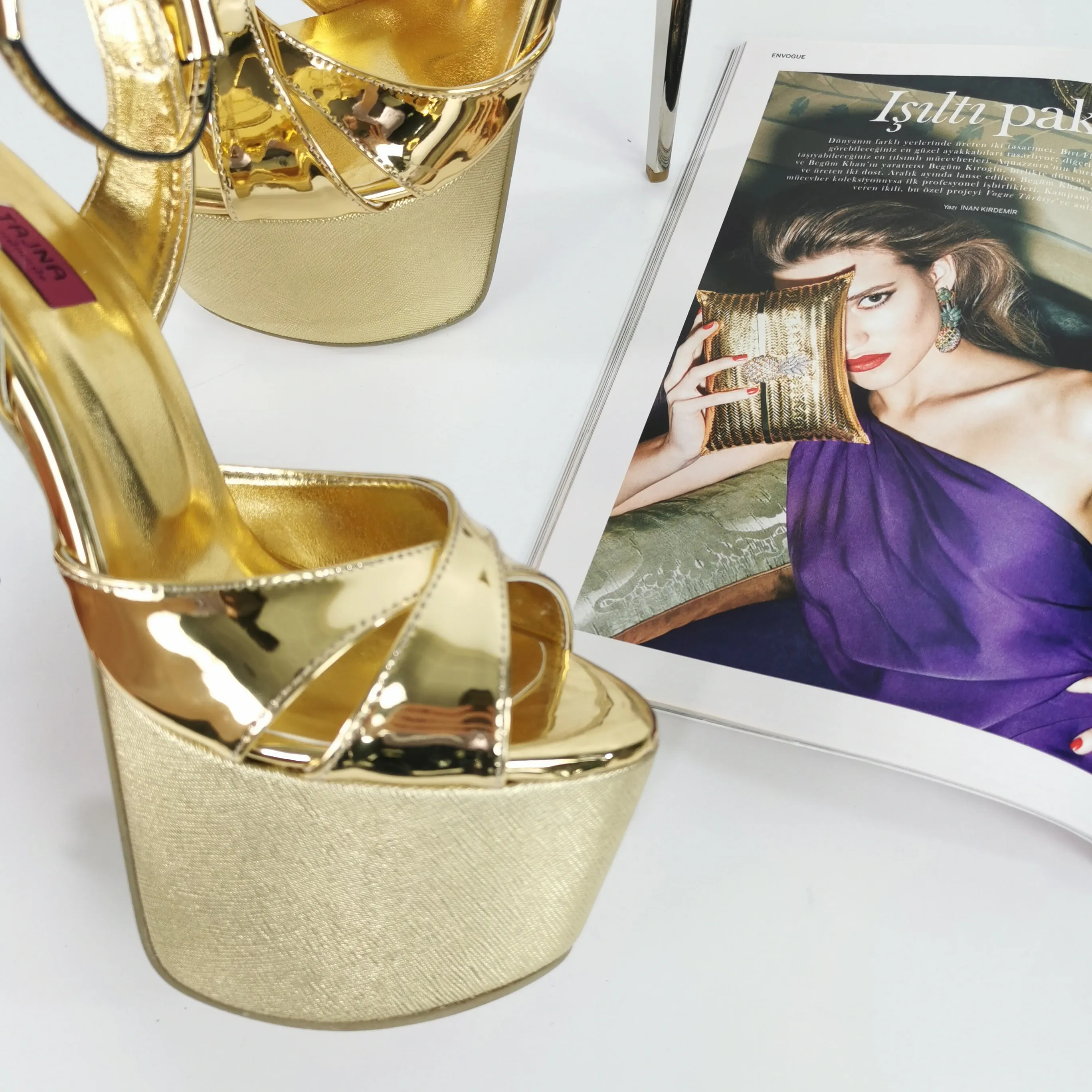 Gold Mirror Cross Strap Platform Sandals
