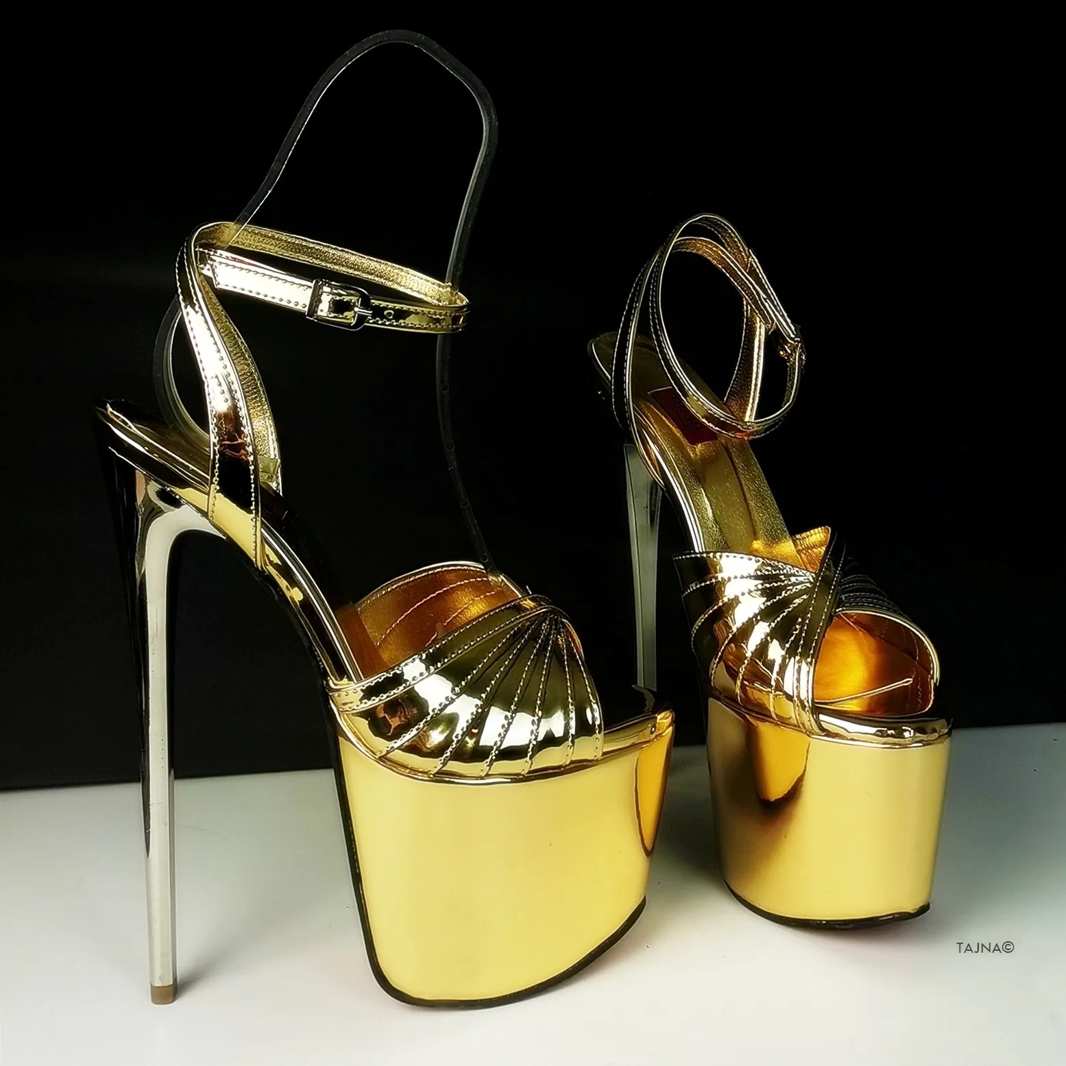 Gold Mirror Tango Strap High Heels