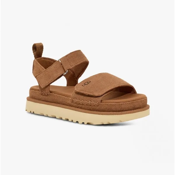 GOLDENSTAR Ladies Suede Platform Sandals Chestnut