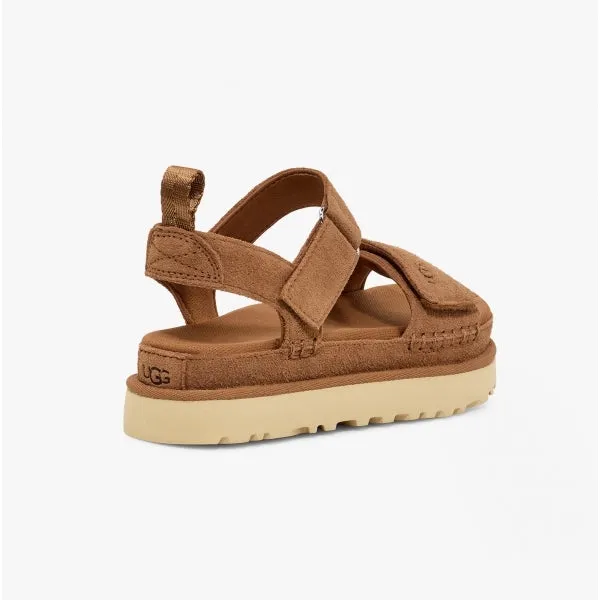 GOLDENSTAR Ladies Suede Platform Sandals Chestnut