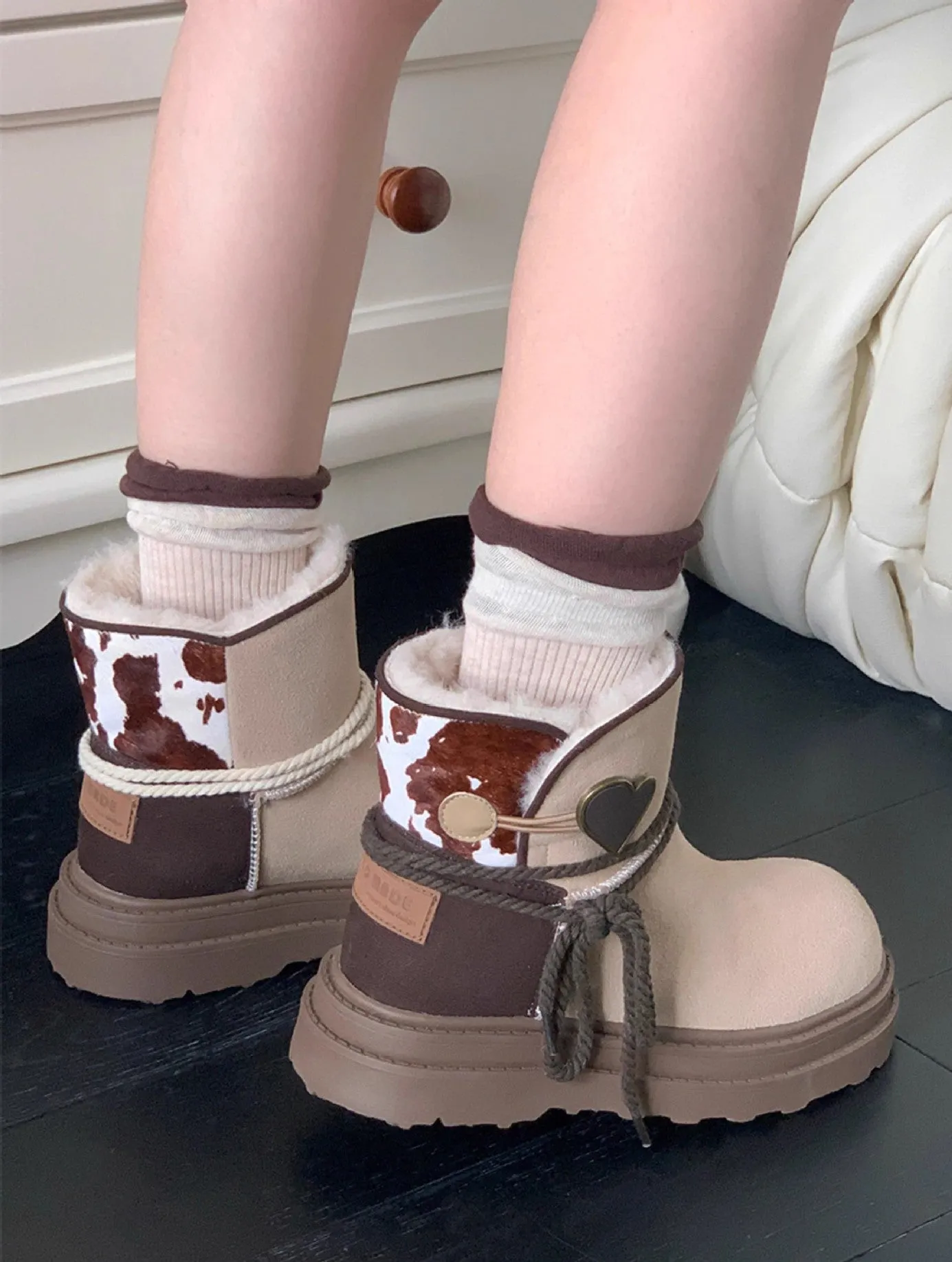 Heart Charm Cozy Suede Boots