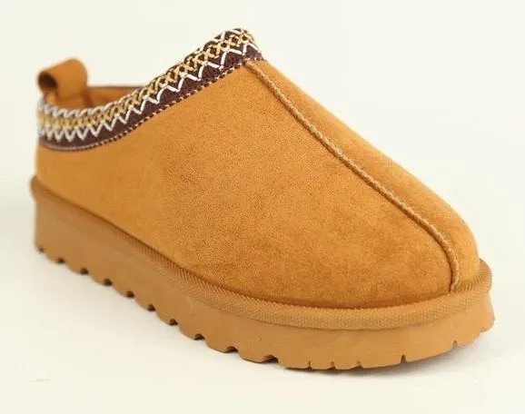 House Of Sehrish MX11 Chestnut Faux Suede Embroidered Cozy Slipper Boots