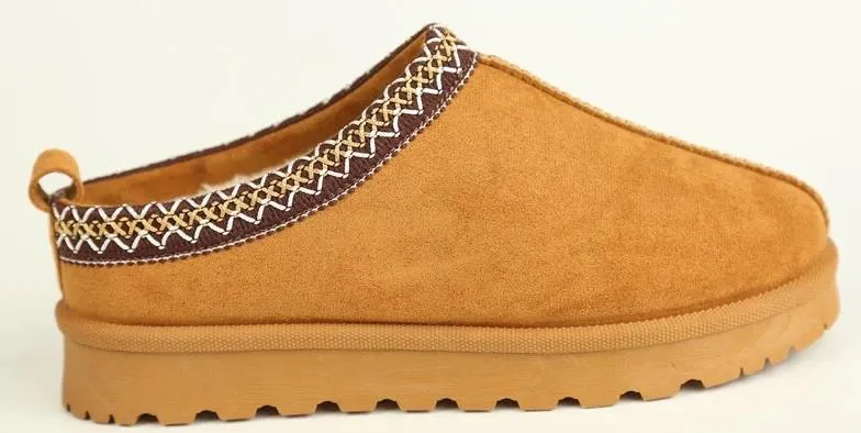House Of Sehrish MX11 Chestnut Faux Suede Embroidered Cozy Slipper Boots