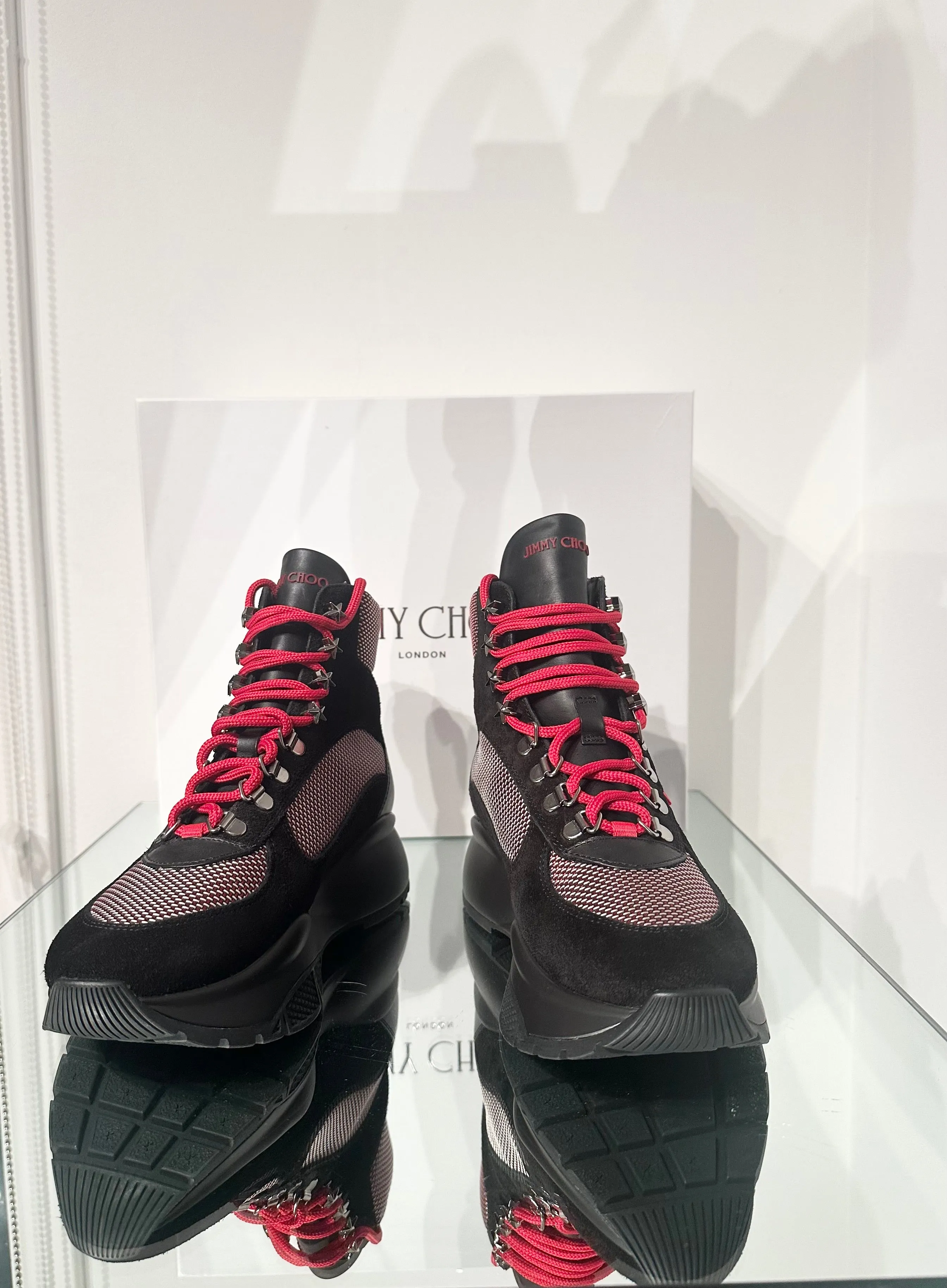 JIMMY CHOO Suede Mesh Lace-Up Platform Sneakers