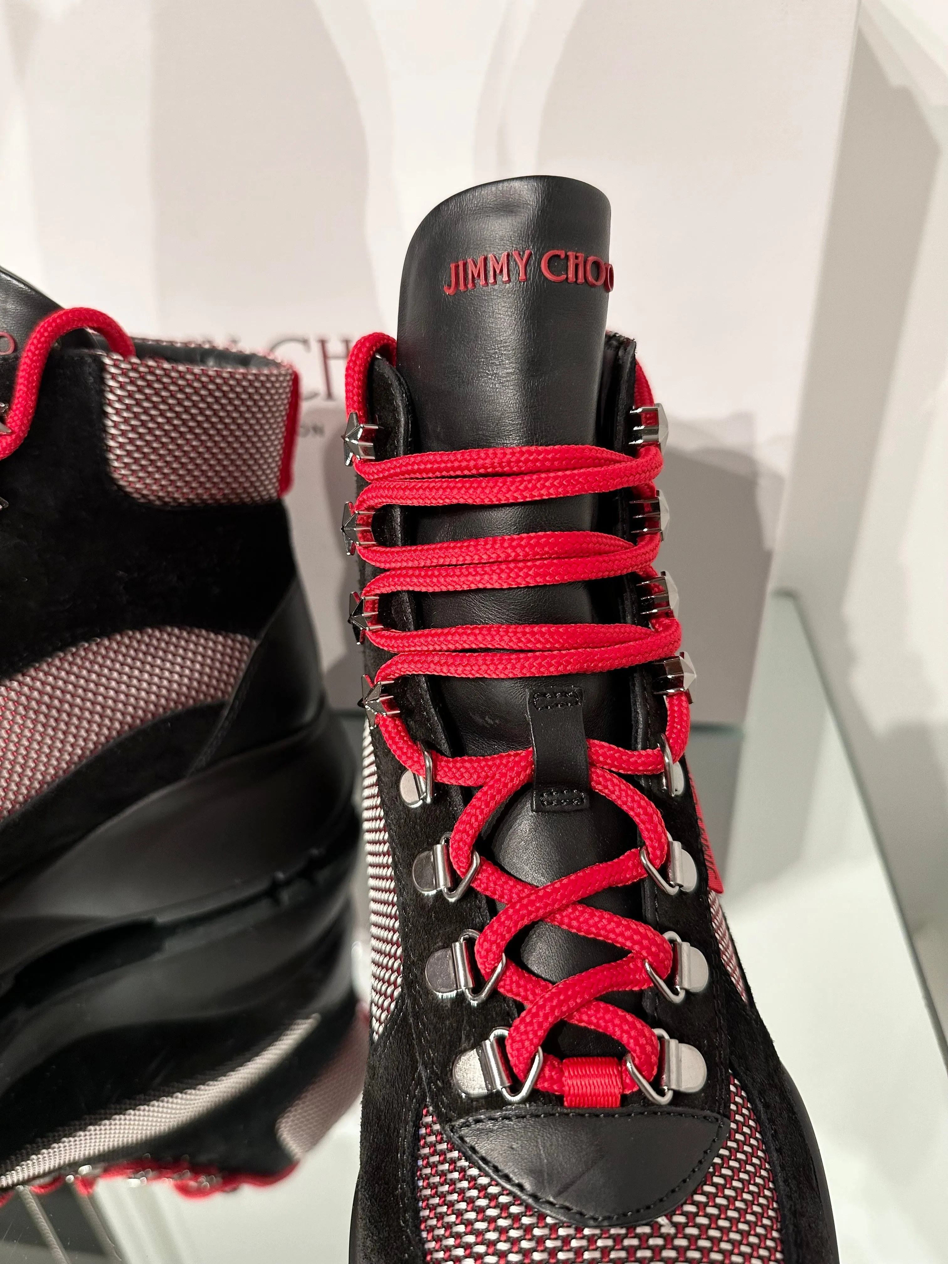 JIMMY CHOO Suede Mesh Lace-Up Platform Sneakers