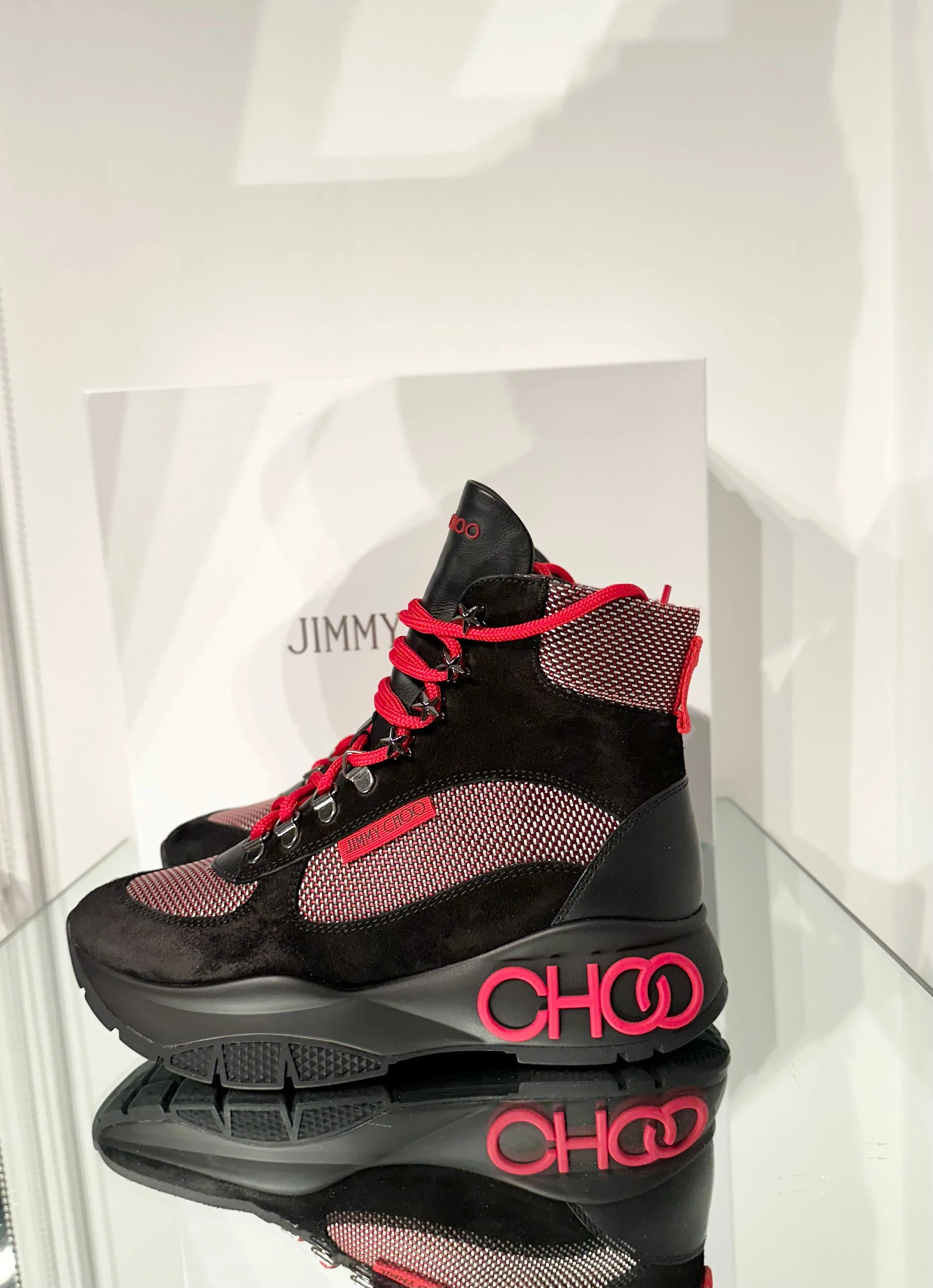JIMMY CHOO Suede Mesh Lace-Up Platform Sneakers