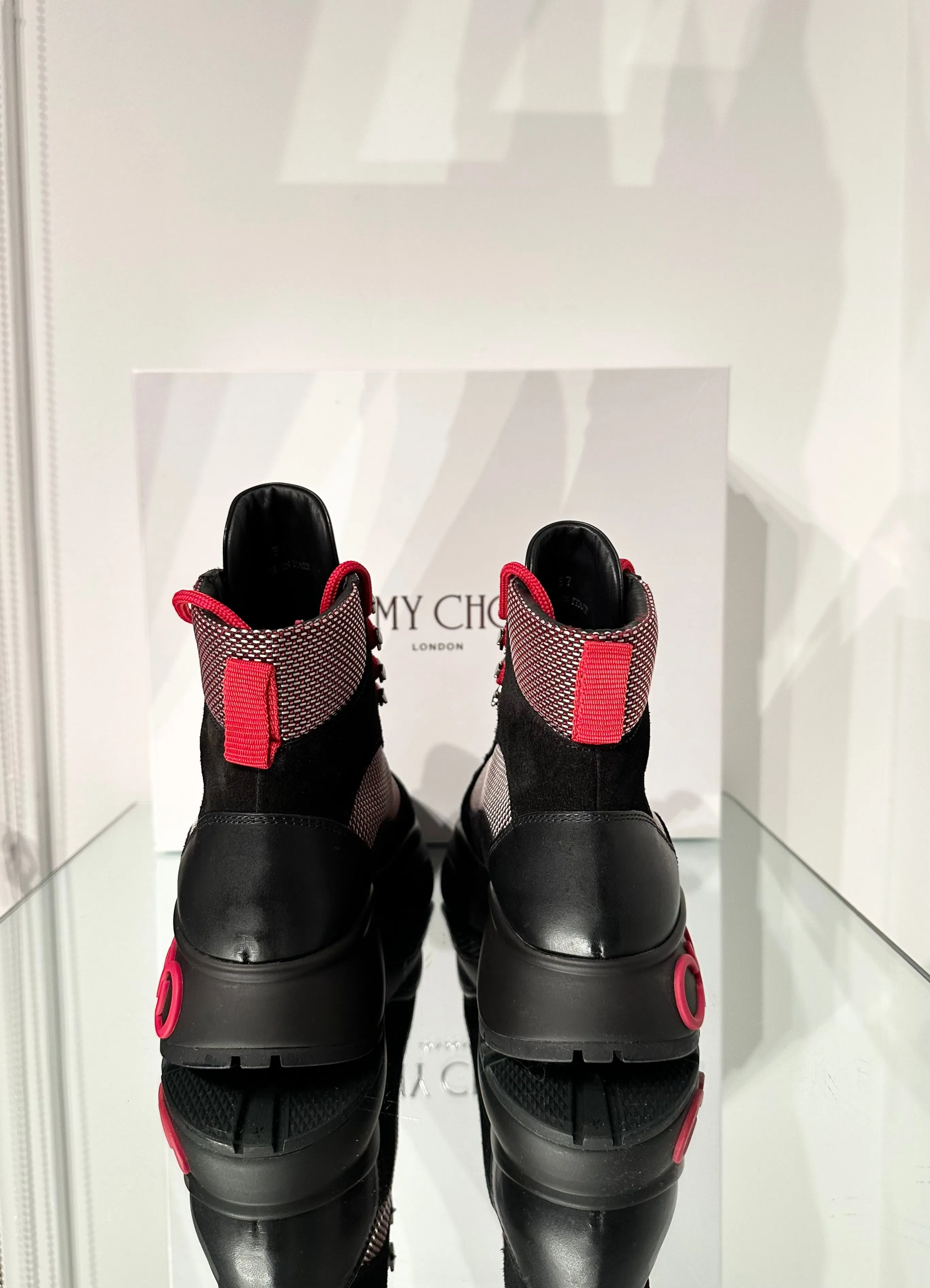 JIMMY CHOO Suede Mesh Lace-Up Platform Sneakers