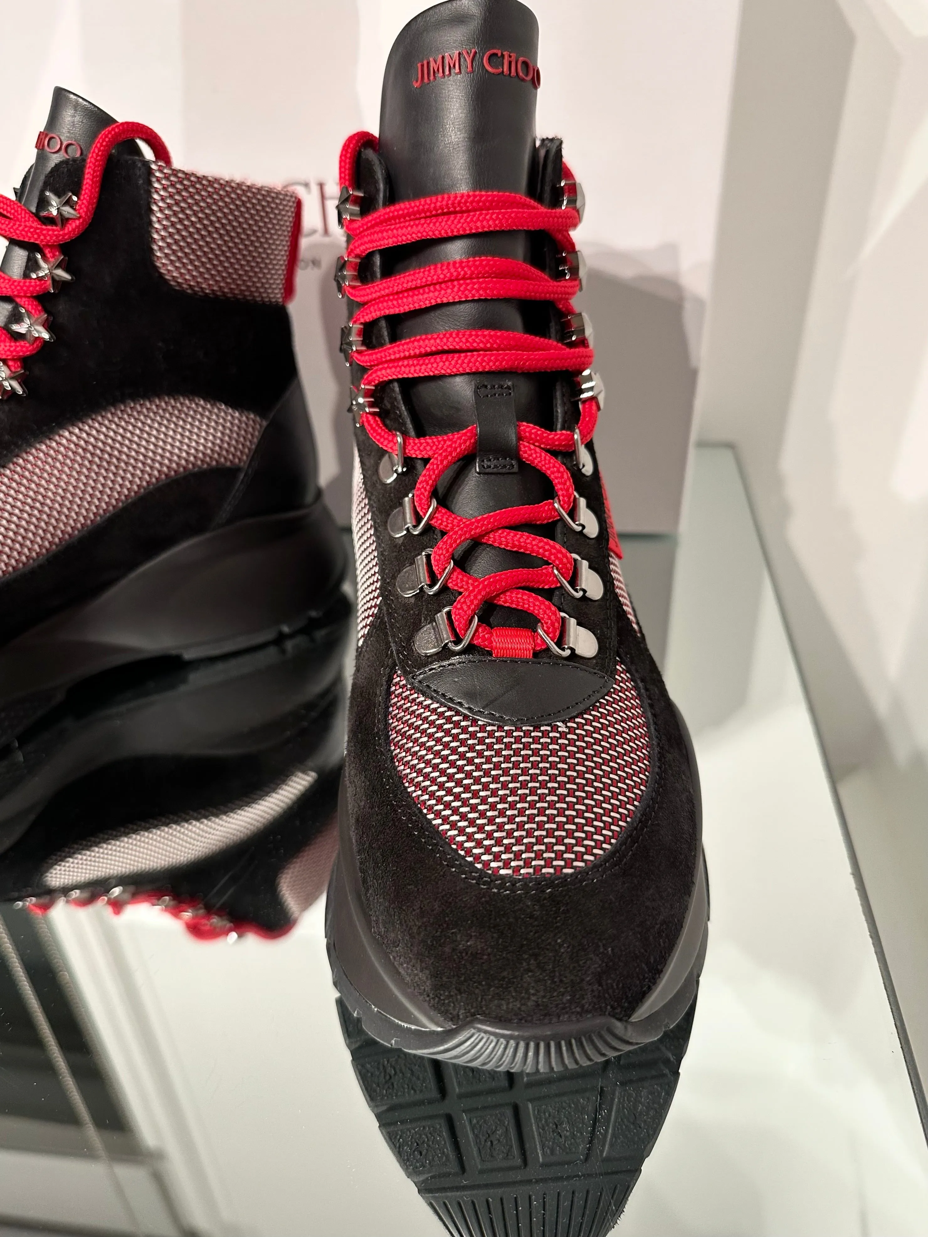 JIMMY CHOO Suede Mesh Lace-Up Platform Sneakers