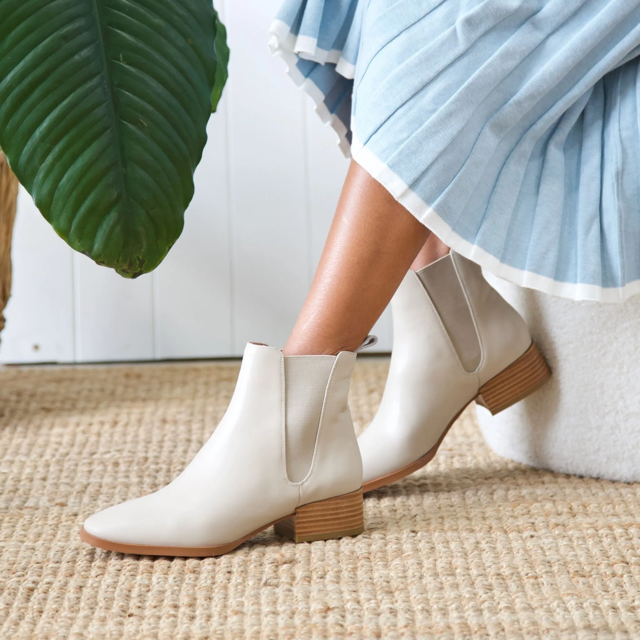 Kenya Ivory Leather Ankle Boots
