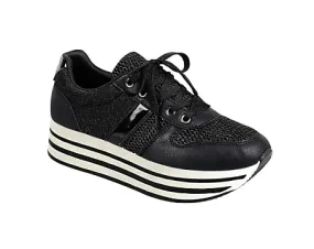 Lace Up Platform Heel Trendy Sneakers Black & White