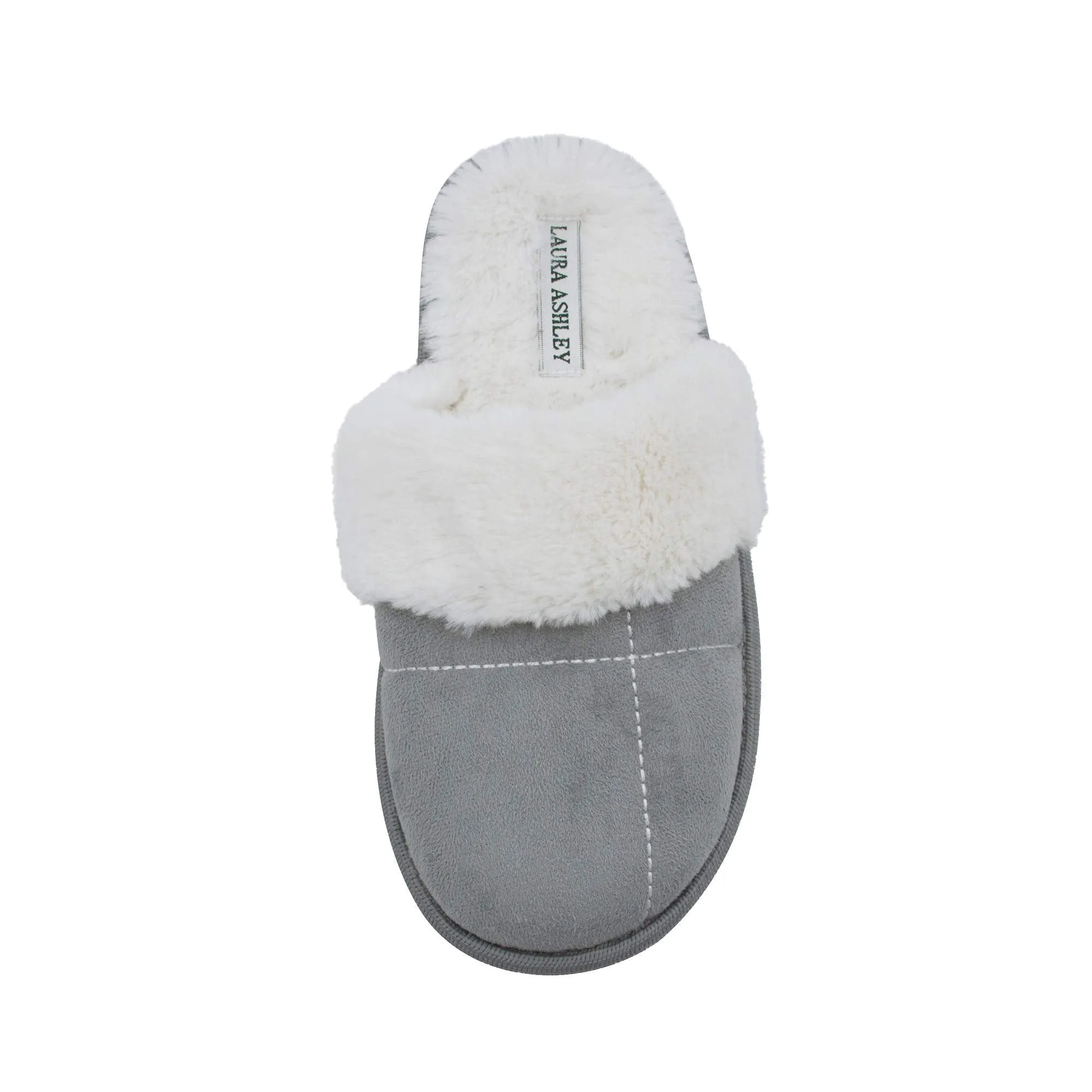 Laura Ashley Ladies Micro Suede Scuff Slipper with Plush Collar, Light Grey, XL
