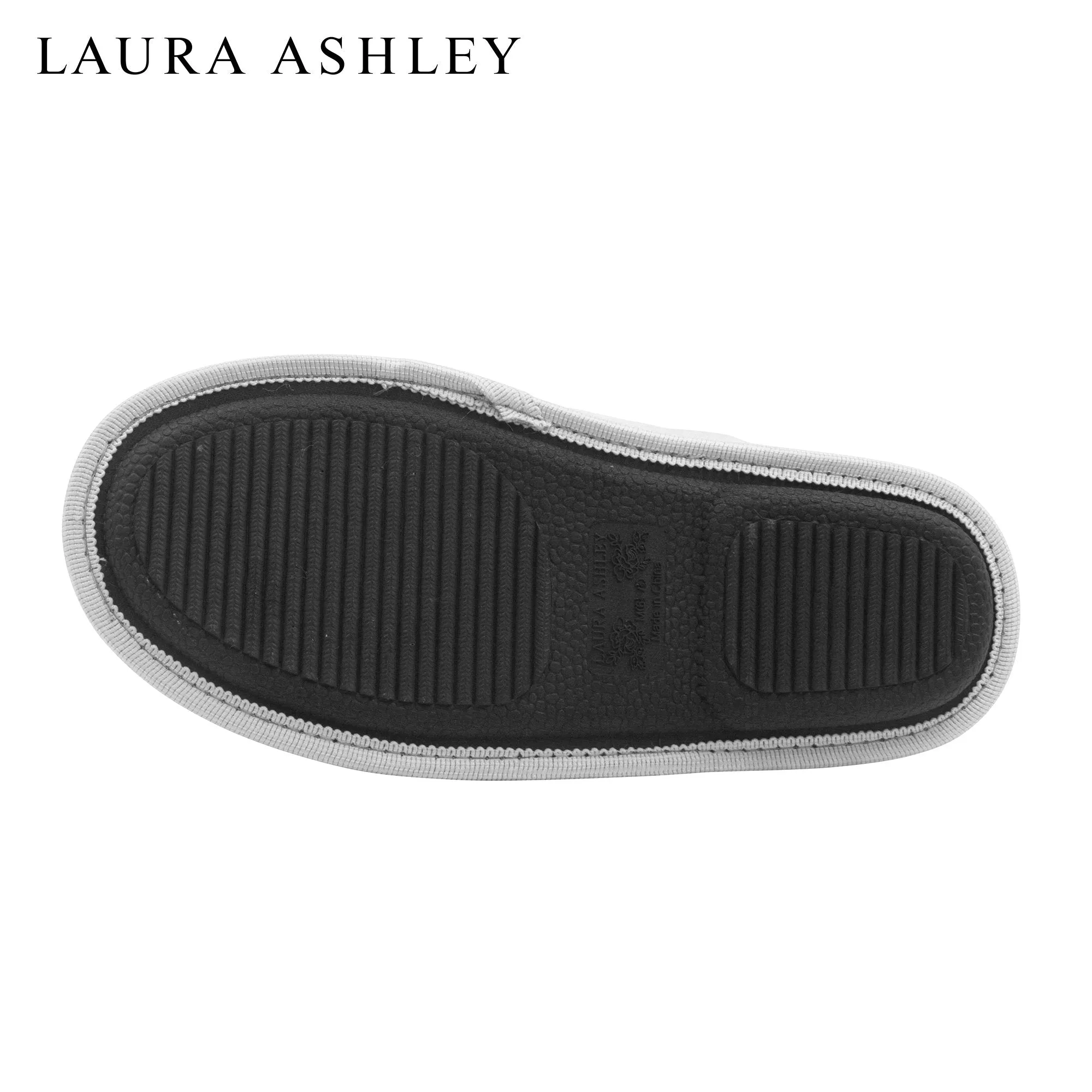 Laura Ashley Ladies Micro Suede Scuff Slipper with Plush Collar, Light Grey, XL