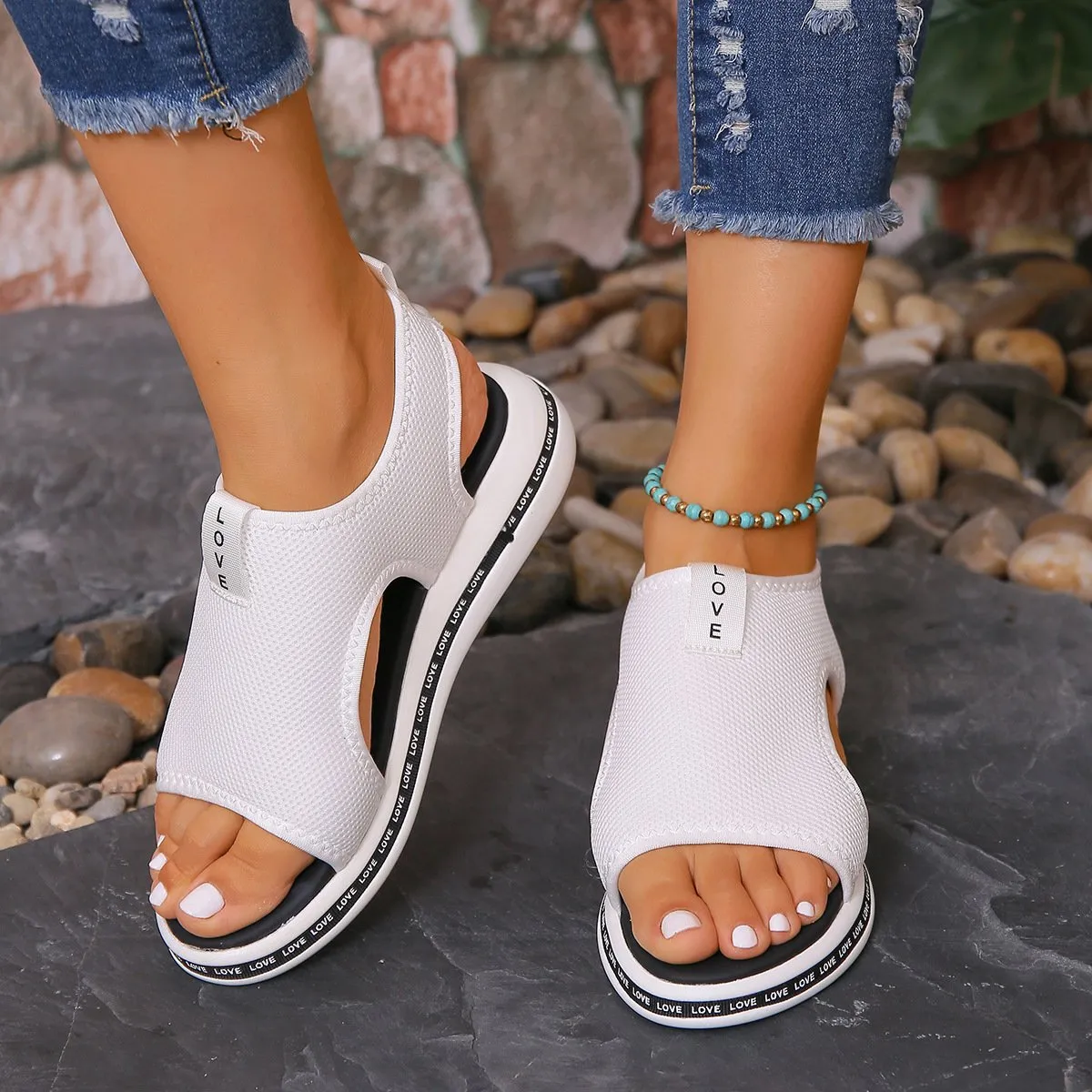 Letter Breathable Hollow Sandals