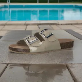 Marco Tozzi Pebble Coloured Leather Sandal with Silver Buckle Detail